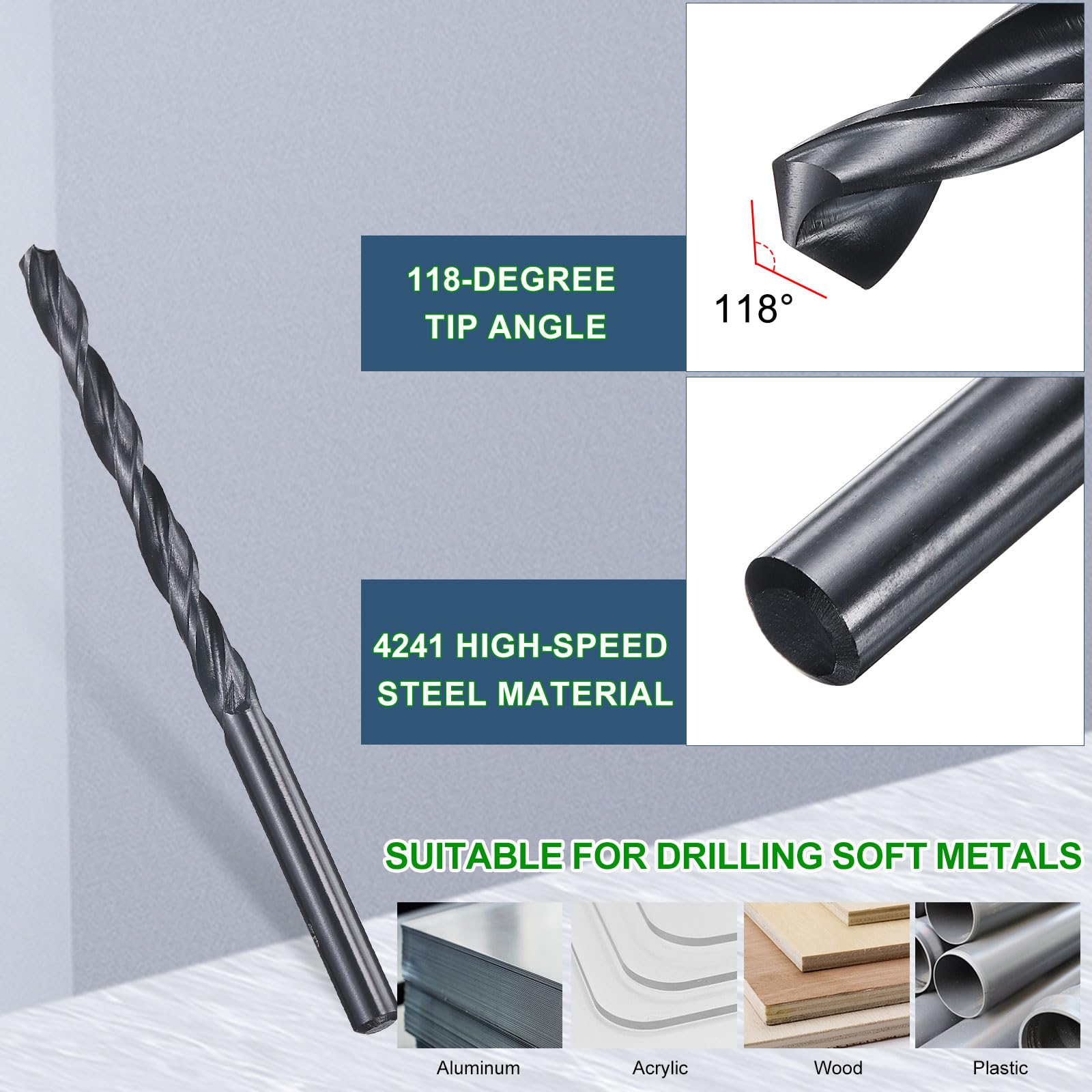 METALLIXITY Punta da Trapano (3,9mm) 12pz, Acciaio ad Alta Velocità 4241 (HSS) Gambo Dritto Nitruro Nero 118° per Legno Plastica Ferro Rame Alluminio Metallo Morbido Basso