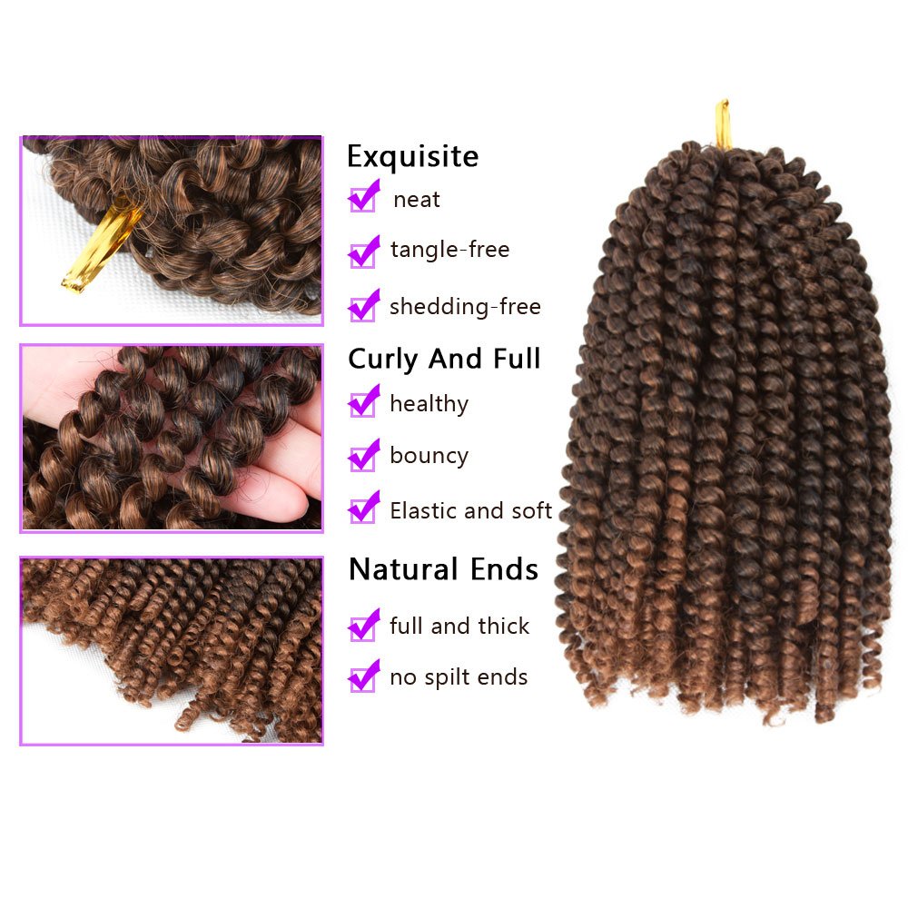 YEBO 30 Strands Spring Twist Hair 4 Packs 8 Inch Spring Twists Crochet Braiding Hair Ombre Colors Synthetic Hair Extensions 30 Strands/Pack, 110g/Pack(T30)
