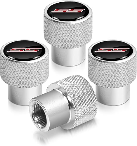 iPick Image Para Chevrolet Camaro SS Logo Negro en brillante aluminio plateado neumático válvula tapas de vástago