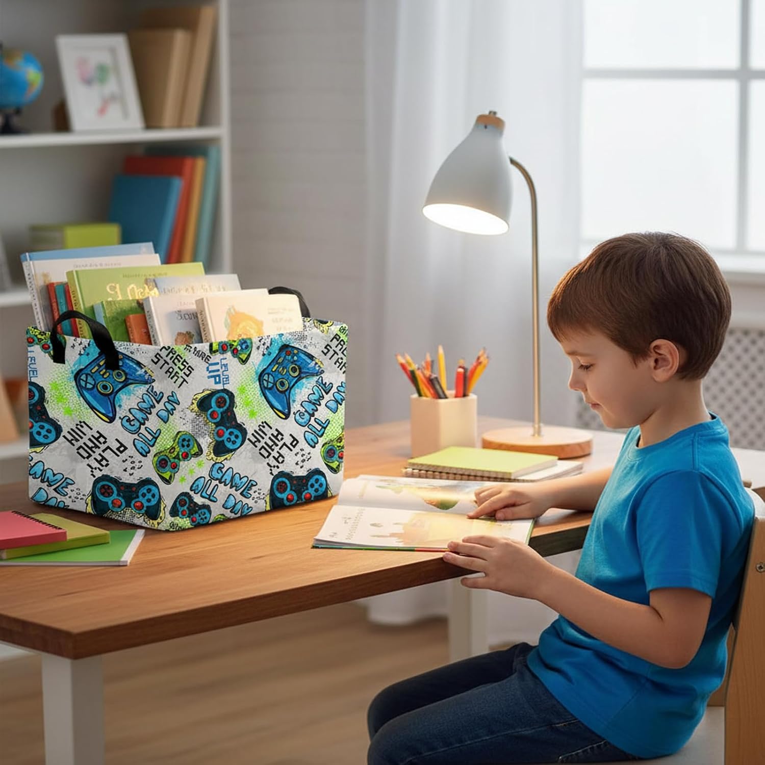 Premium Rectangular Game Basket for Boys | Kids & Baby Storage Organizer | Stylish Room Decor & Toy Box | Trendy & Durable (Blue)