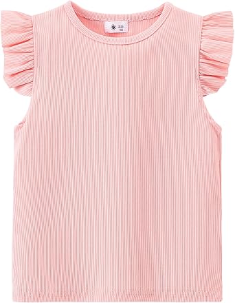AMIYAN Toddler Ruffle Sleeve Top Summer Cotton T-Shirts Casual Crewneck Tees Tops Basic Blouse for Girls 1-6Y
