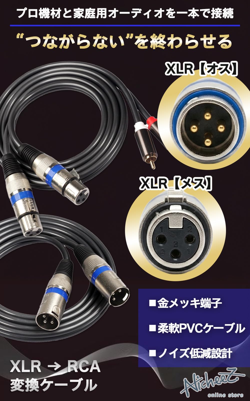Amazon | Nicheez XLR to RCA 変換ケーブル 1.5m（XLRメス - RCAオス