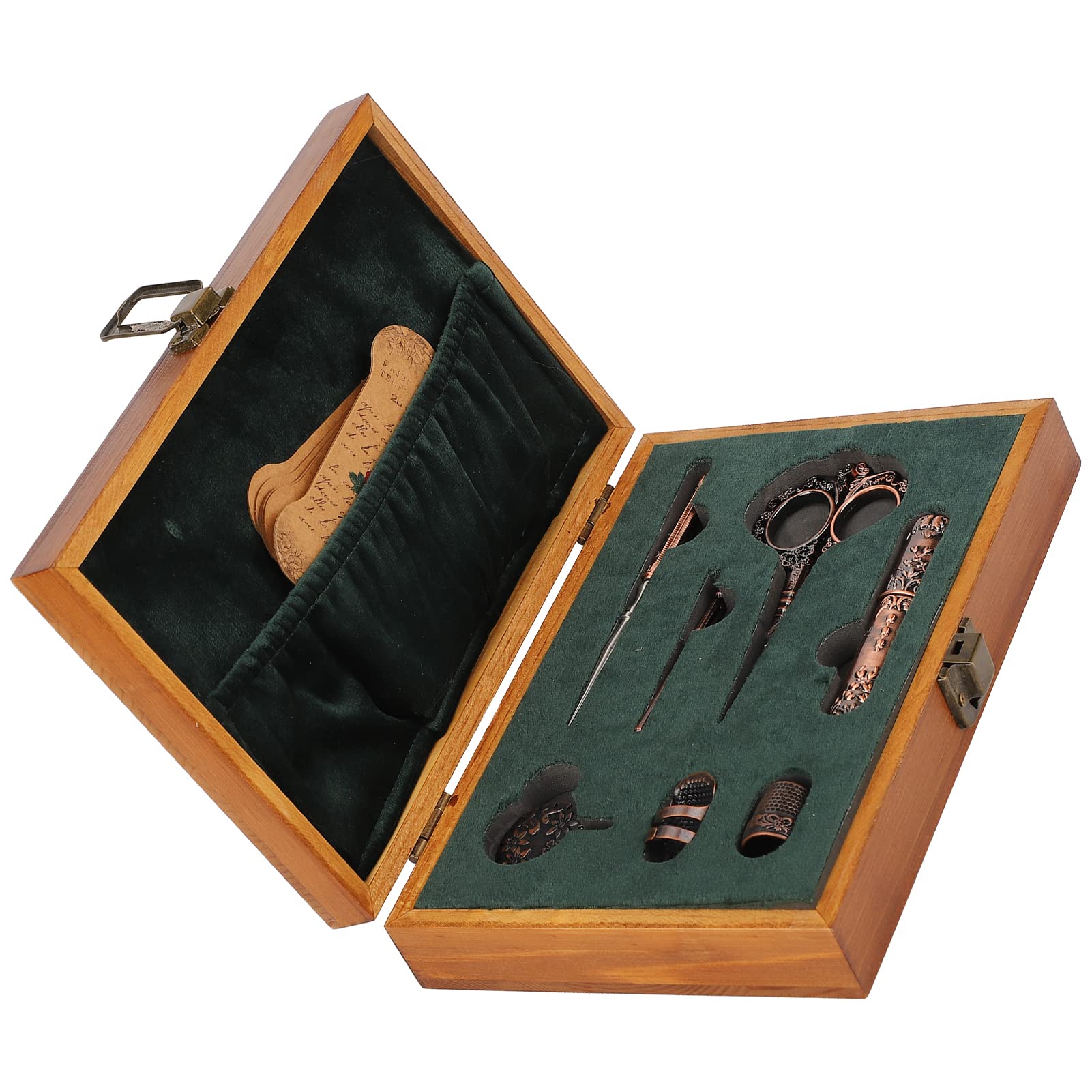 Juego de Tijeras Vintage para Coser y Bordar - Kit Completo Con Estuche para Agujas, Dedal, Enhebrador - Costura (Bronce)