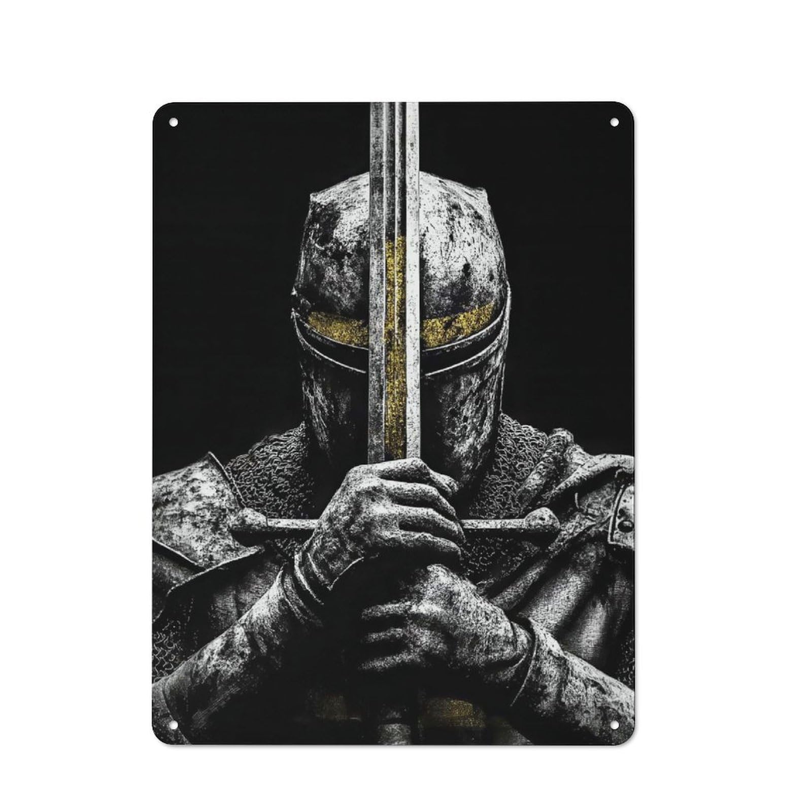 Junmoney Medieval Crusader With Sword Vintage Cafe Metal Sign 40X30cm Featuring Bistro Wall Plaque For Cafe, Bistro, Bakery Or Restaurant