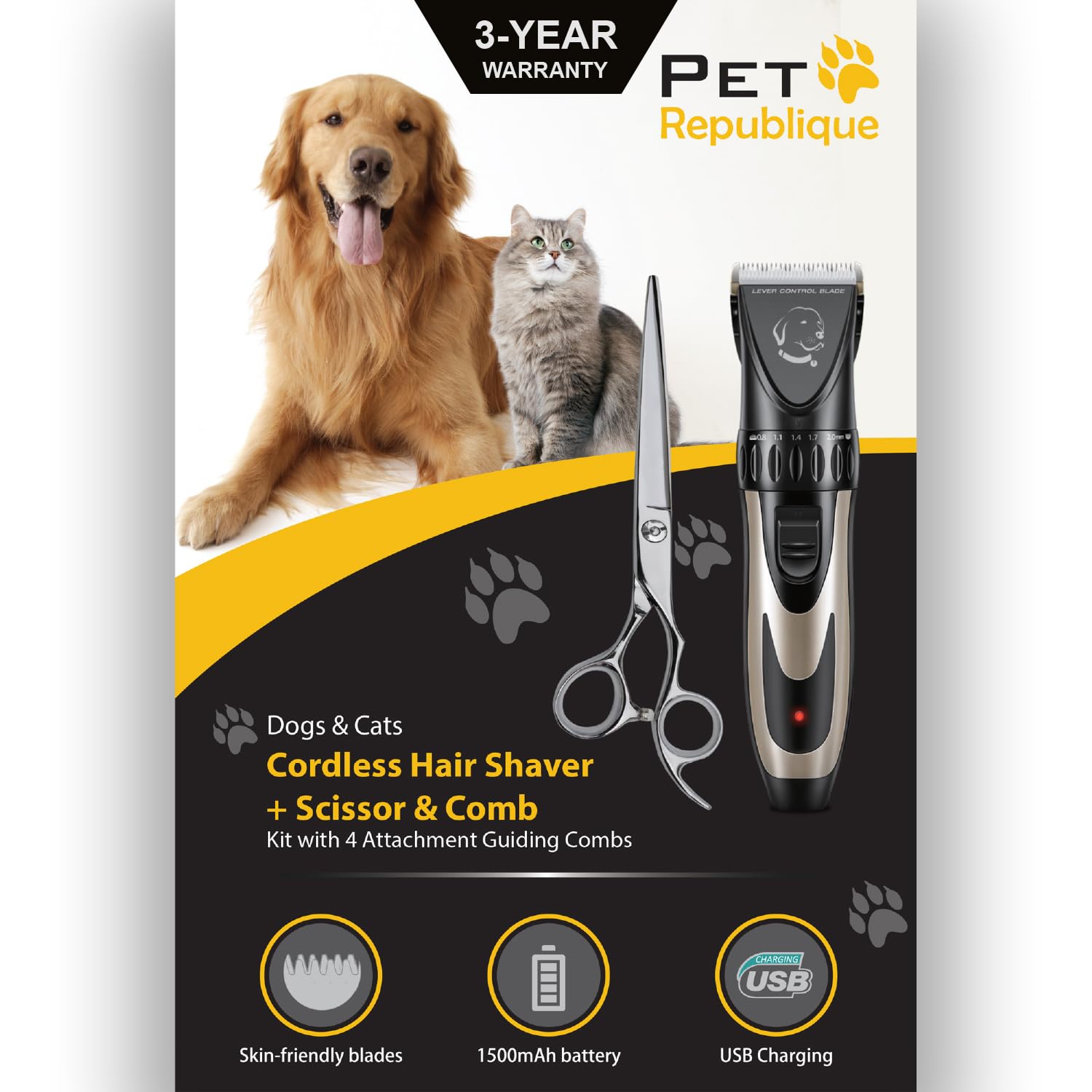 Pet Republique Kabelloser Hunderasierer, mit zusätzlicher Schere und Handkamm – Haarschneidemaschine für alle Felltypen und alle Größen für Hunde, Katzen und Haustiere
