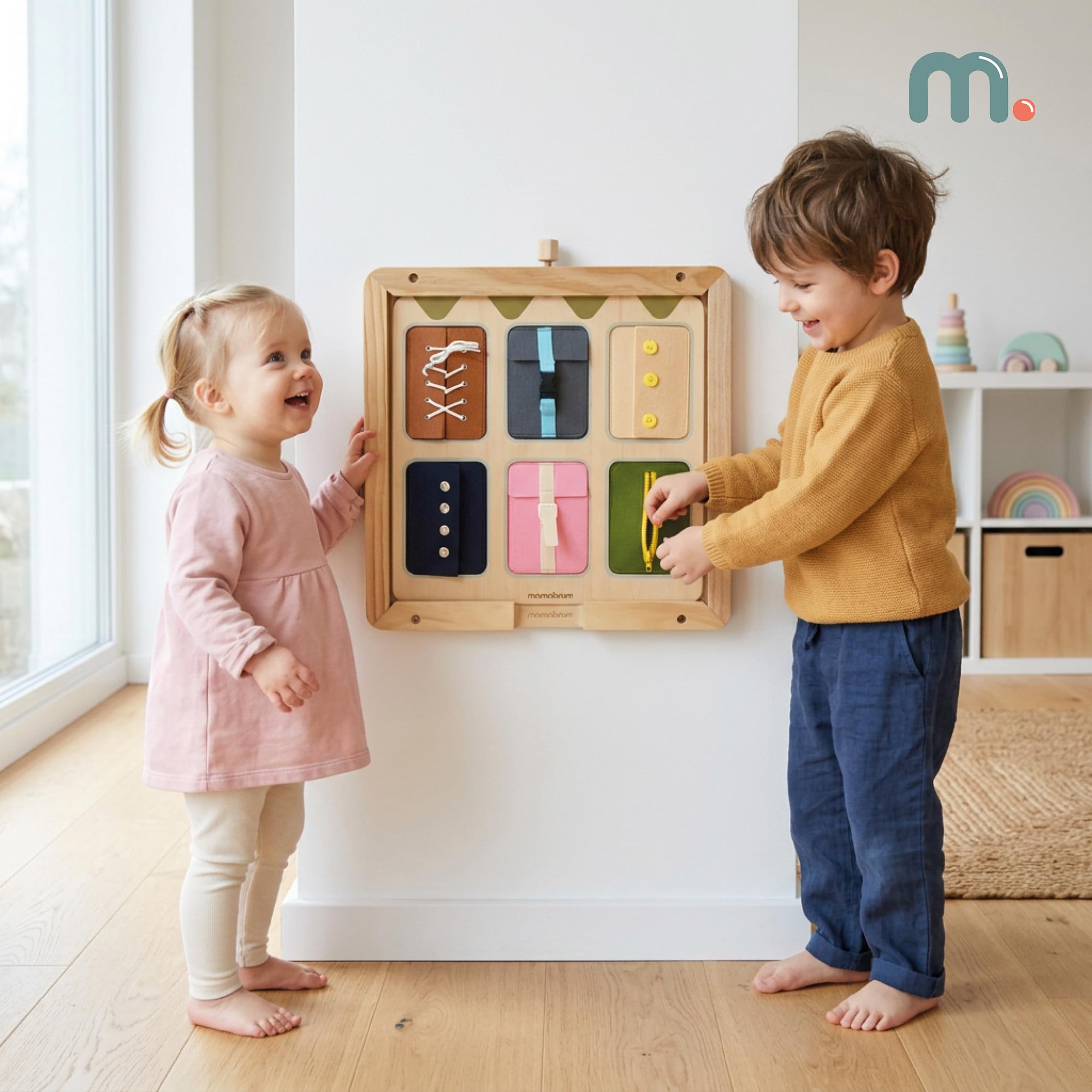 Mamabrum Lavagna di Manipolazione Montessori 6 Chiusure con Telaio 18 m +