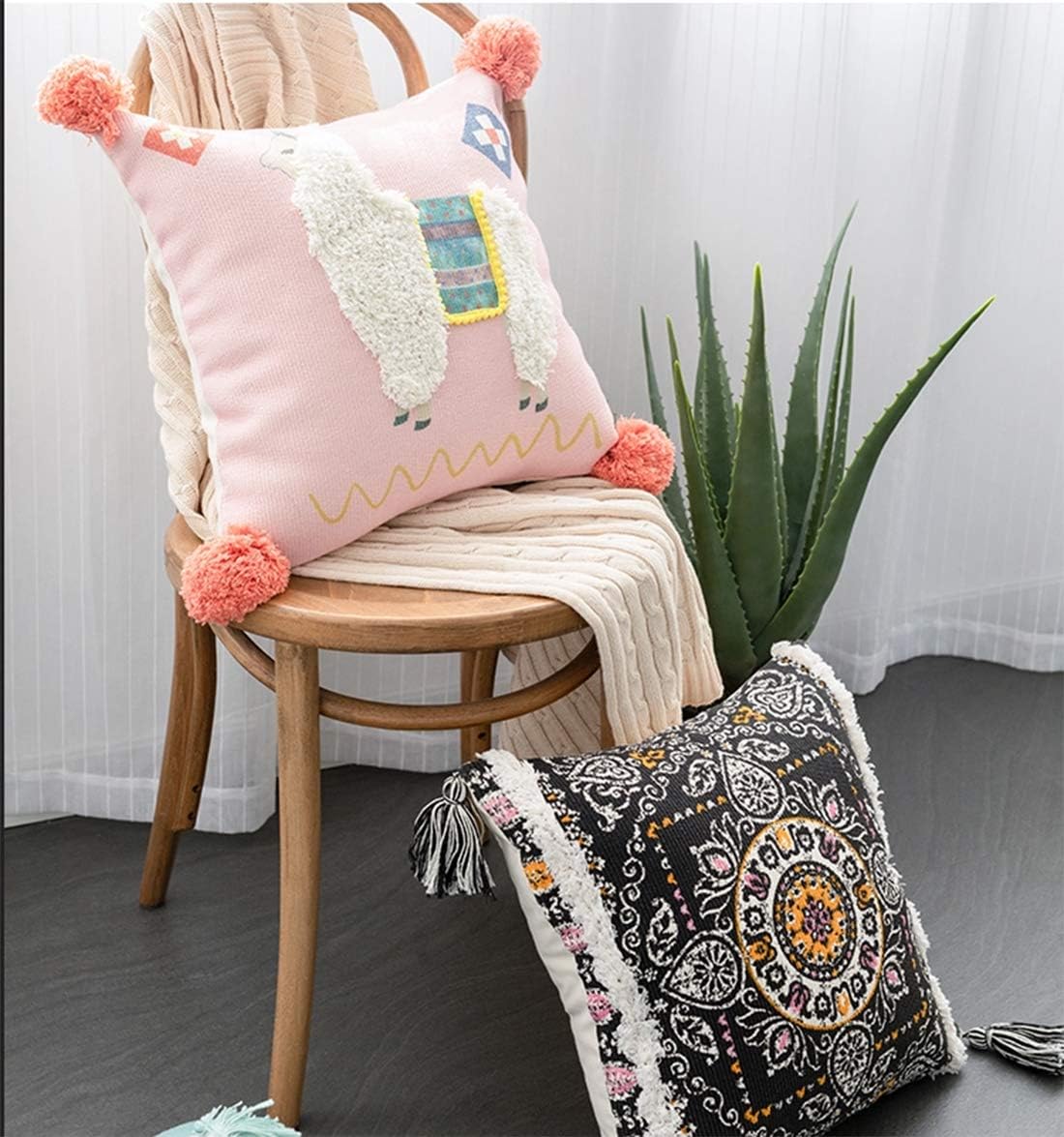Fennco Styles Woven Llama Indoor Throw Pillow Cover - Square 17 x 17 Inch Decorative Pillow Case - Pink Pillow for Couch, Bedroom and Living Room Décor