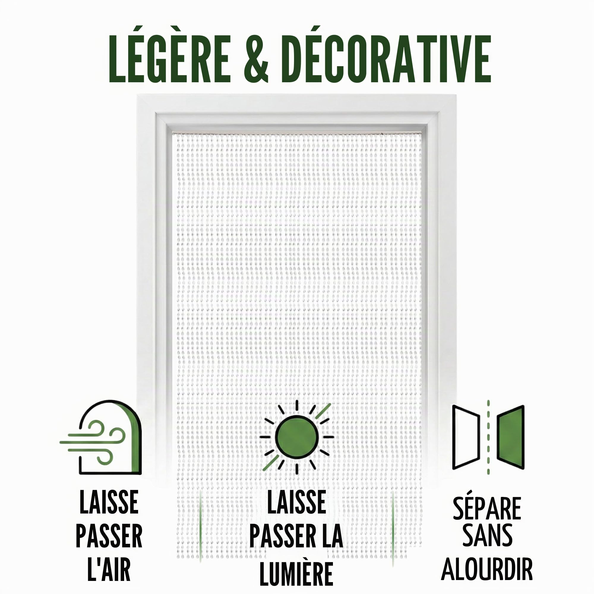 Rideau à fils avec perles transparentes pour porte et fenêtre - tige PVC et fils décoratifs en polyester - 120 x 220 cm