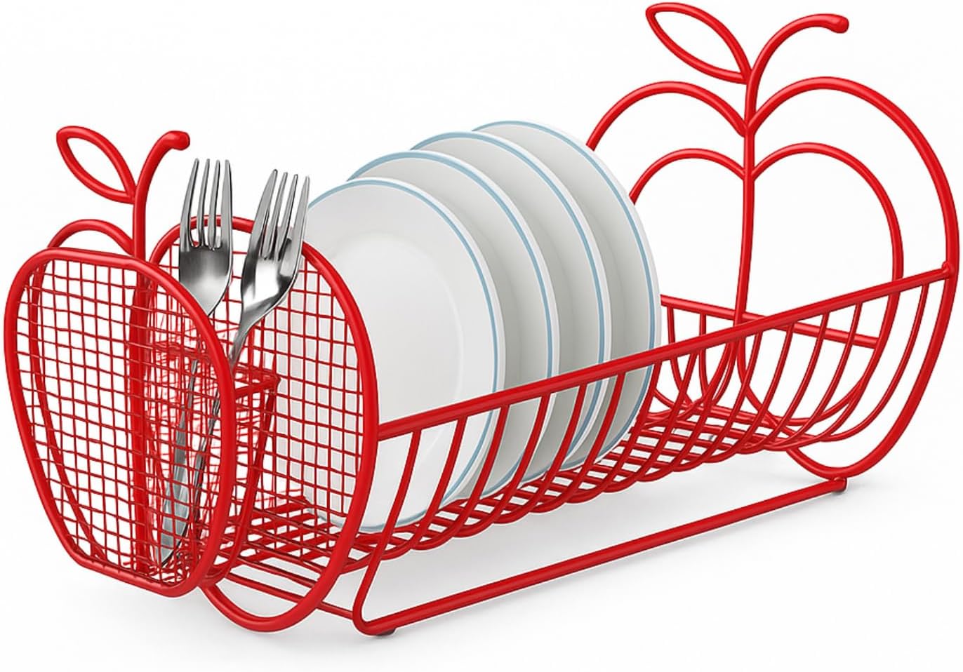 Expandable Dish Drying Rack – Apple Decor Metal Dish Drainer with Utensil Holder, Adjustable 14"–27", Rust-Proof Countertop Dish Strainer for Kitchen Sink, RV, or Outdoor Use