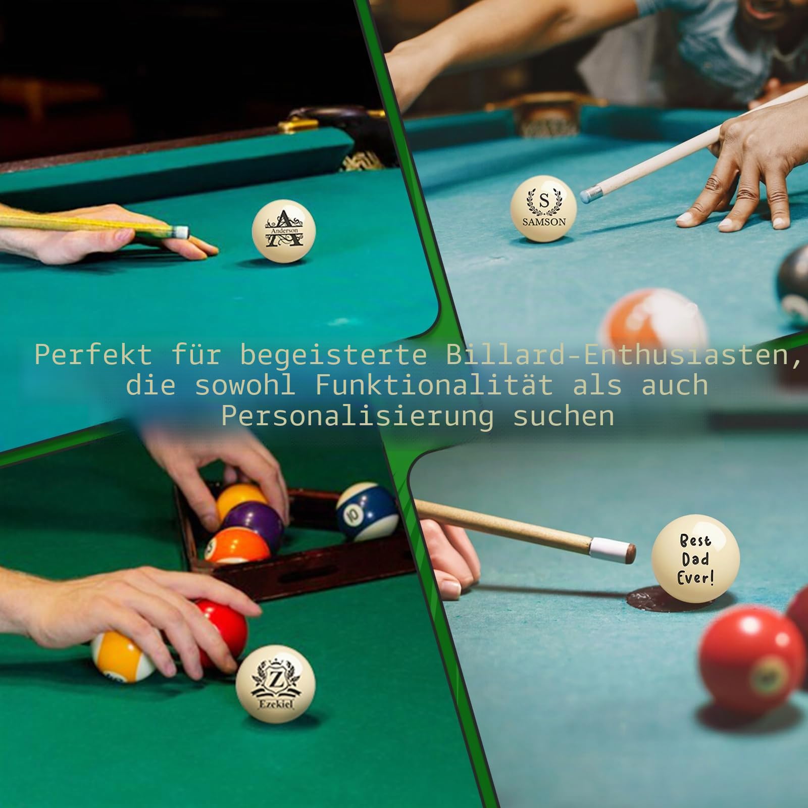 Billard-Queue-Ball mit Tasche, Gravurtext oder Logo, individueller Monogramm, 57 mm, Queue-Ball, Geburtstagsgeschenk für Vater, Ehemann, Billard-Liebhaber, Hochzeit