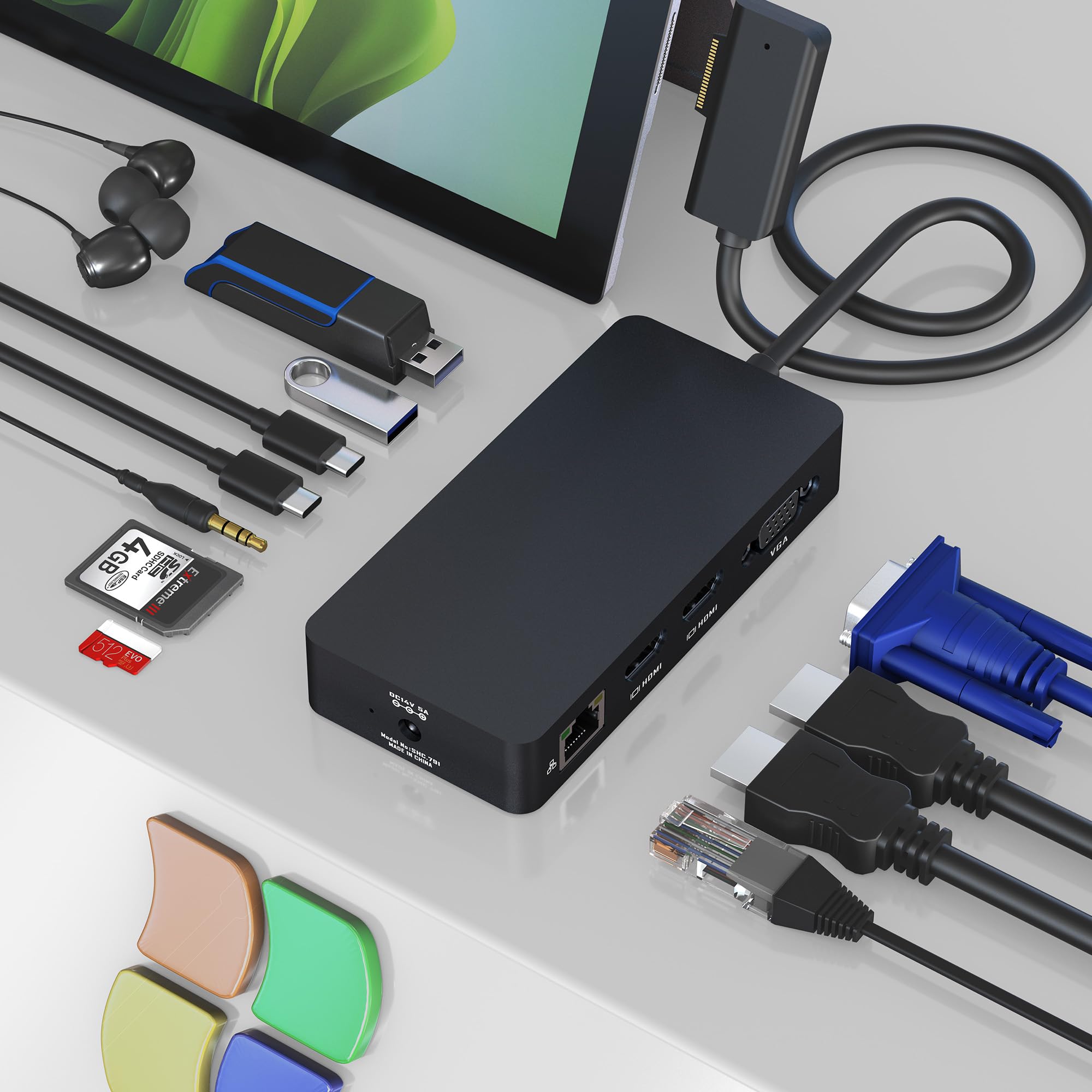 Surface Docking Station Triple Display, 12 in 1 Microsoft Surface Dock Adapter mit 2 HDMI 4K VGA RJ45 für Surface Pro 9/8/X/7/6/5/4/3, Surface Laptop 5/go/4/3/2/1, Surface Book 3/2, Surface Book