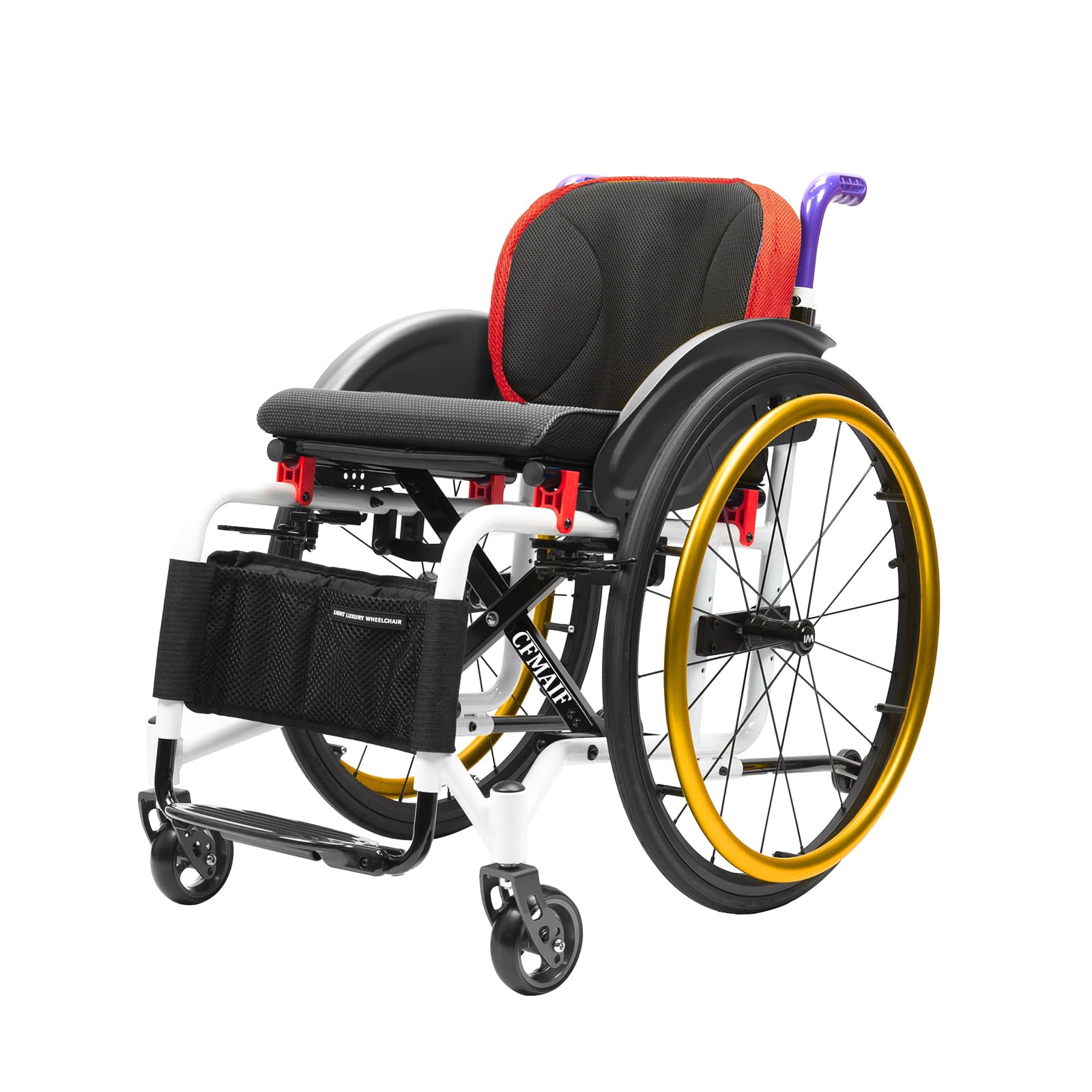Składany wózek transportowy, wózek inwalidzki, składany, lekki, wąski, aluminiowy, składany podnóżek (rozmiar: 40 cm, kolor: złoty)