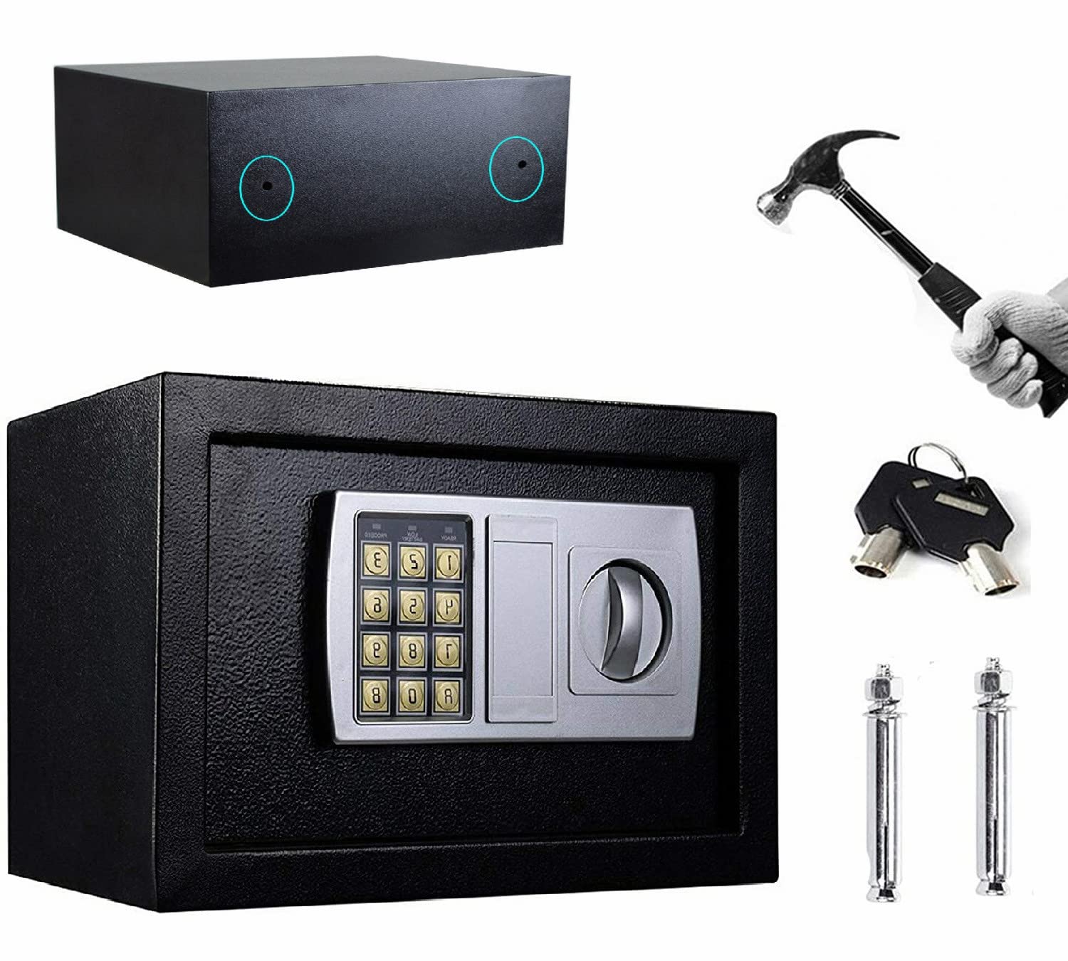 Wodoszczelny sejf 8,5 l, z zamkiem szyfrowym i kluczem, elektroniczny sejf meblowy na biżuterię i gotówkę, cyfrowy sejf ścienny, czarny, 31 x 20 x 20 cm