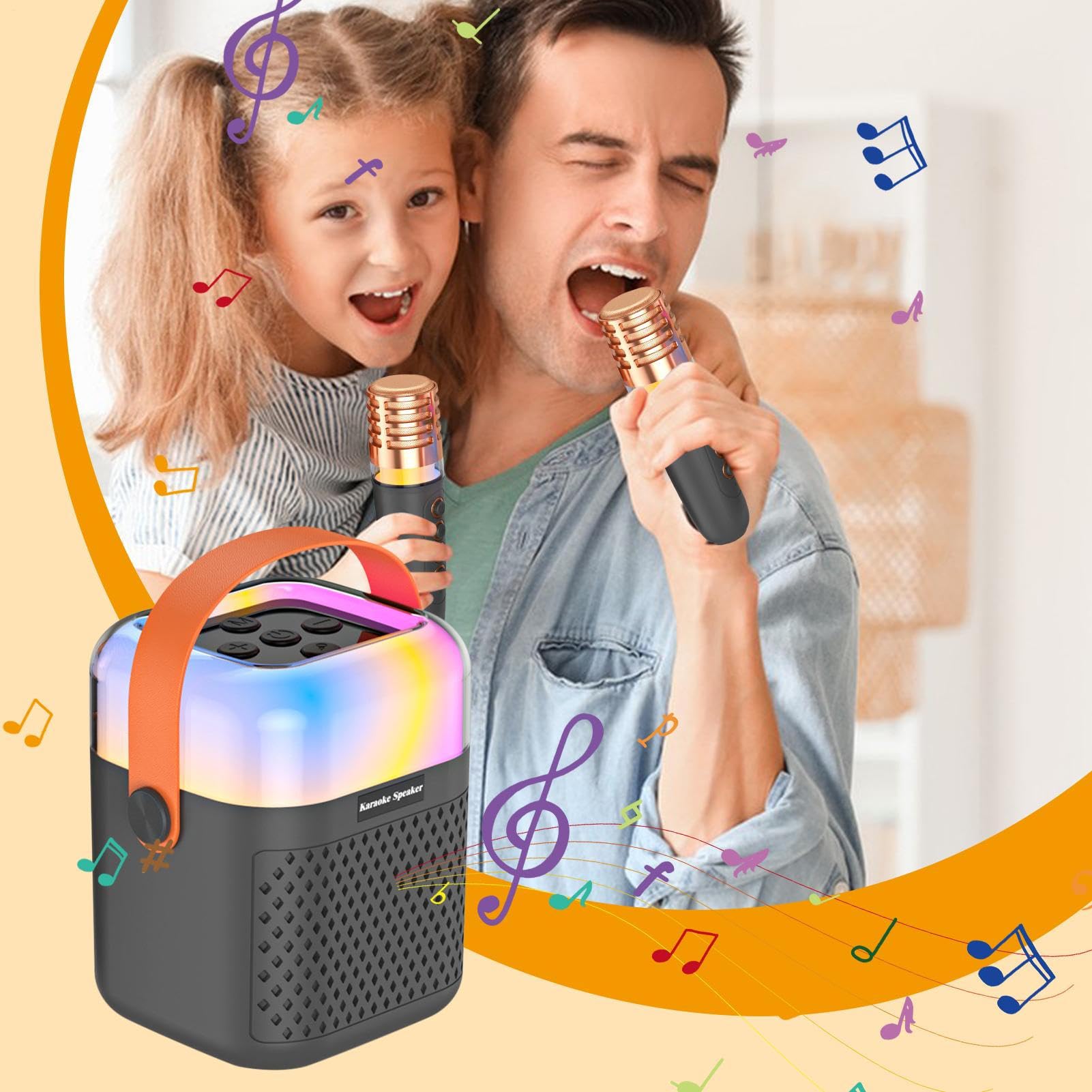 Máquina de Karaoke para Niños Altavoz Inalámbrico con 2 Micrófonos