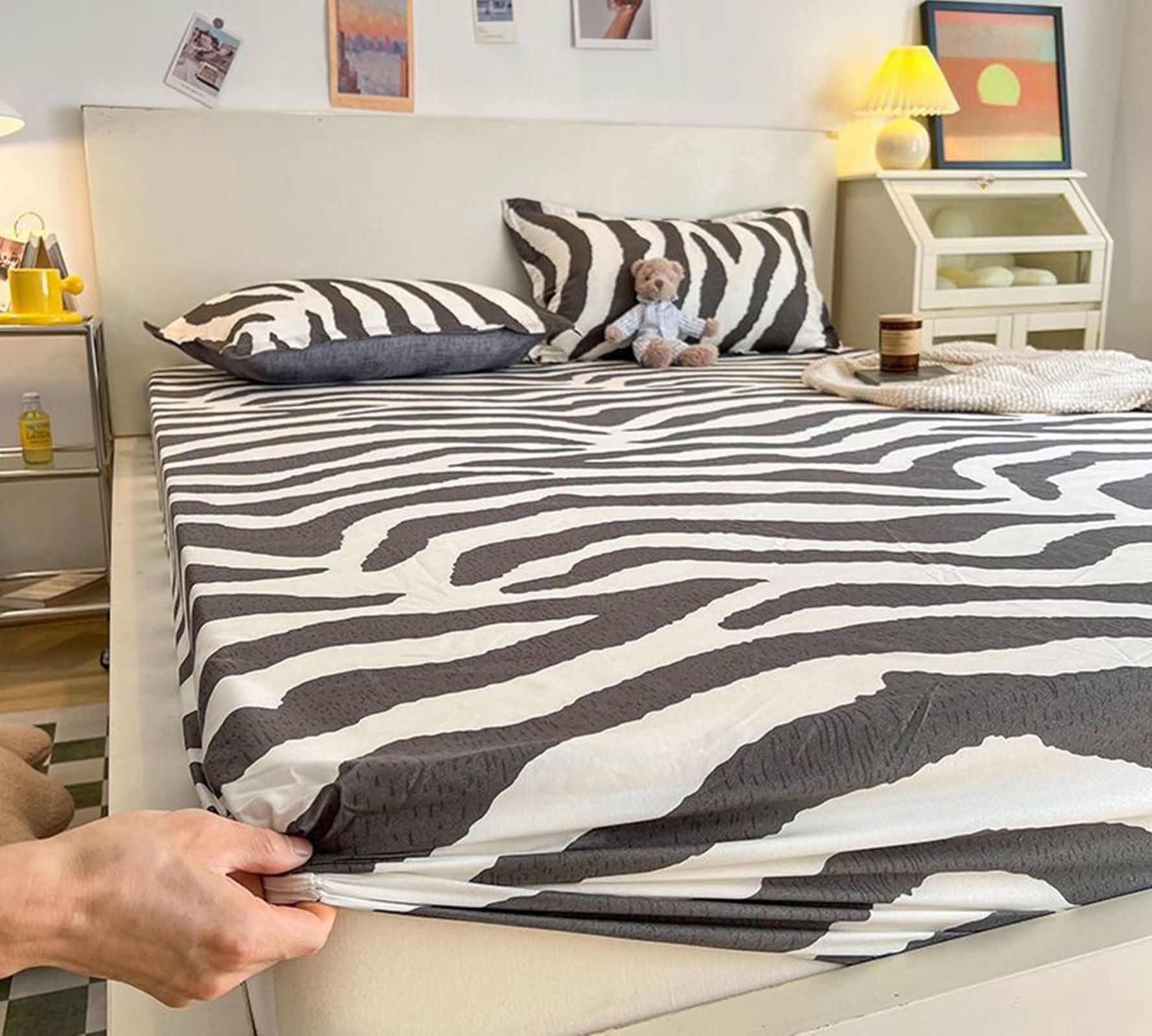 Beydodo 25 cm Spannbettlaken mit Tiefer Tasche, Spannbettlaken 180 X 200 cm mit Zebra Bedruckt, Polyester Spannbettlaken für Schlafsaal