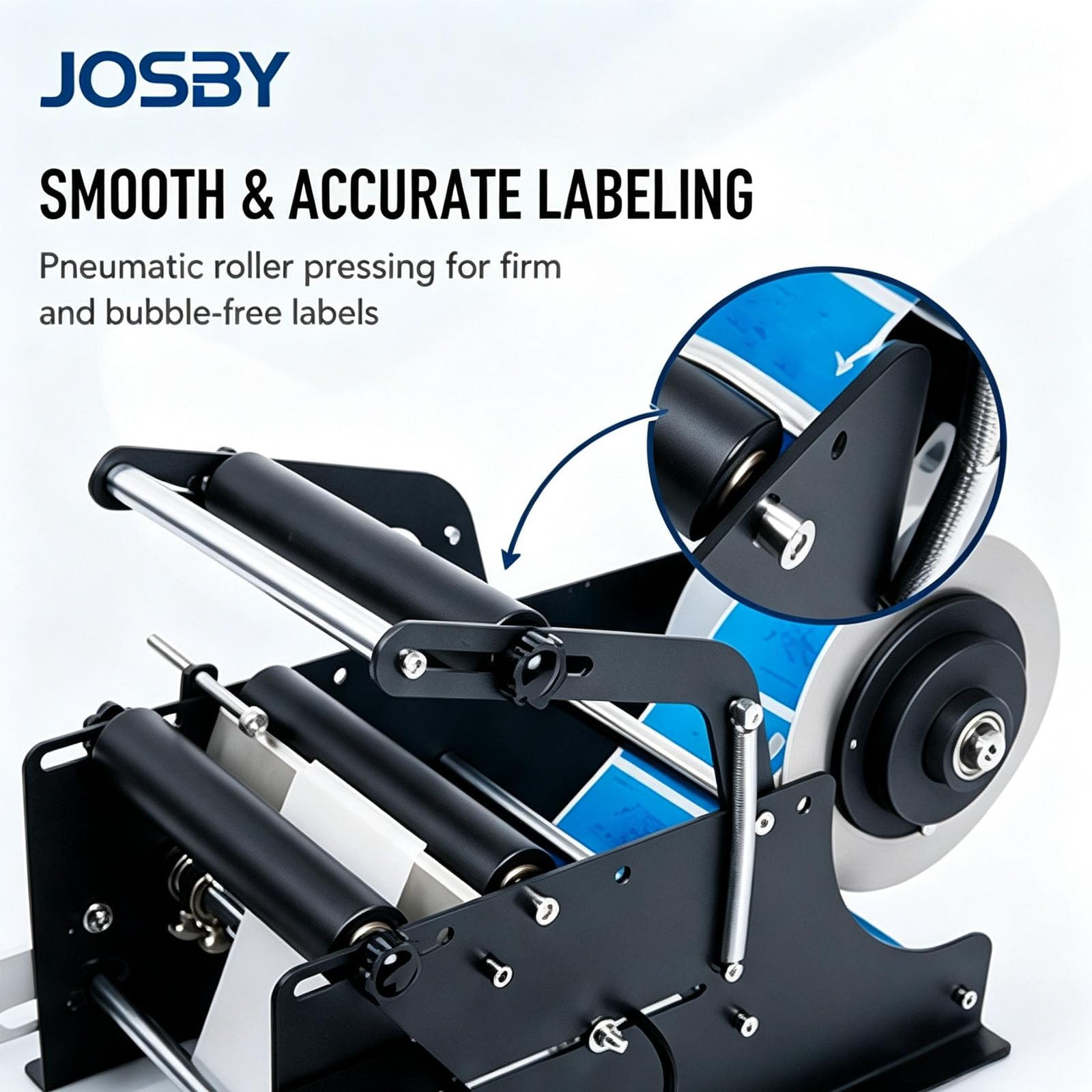 JOSBY Etichettatrice Semiautomatica per Bottiglie Rotonde, con Controllo Digitale, A Pulsante, Ideale per Piccole Fabbriche di Cosmetici, Bevande E Prodotti Farmaceutici