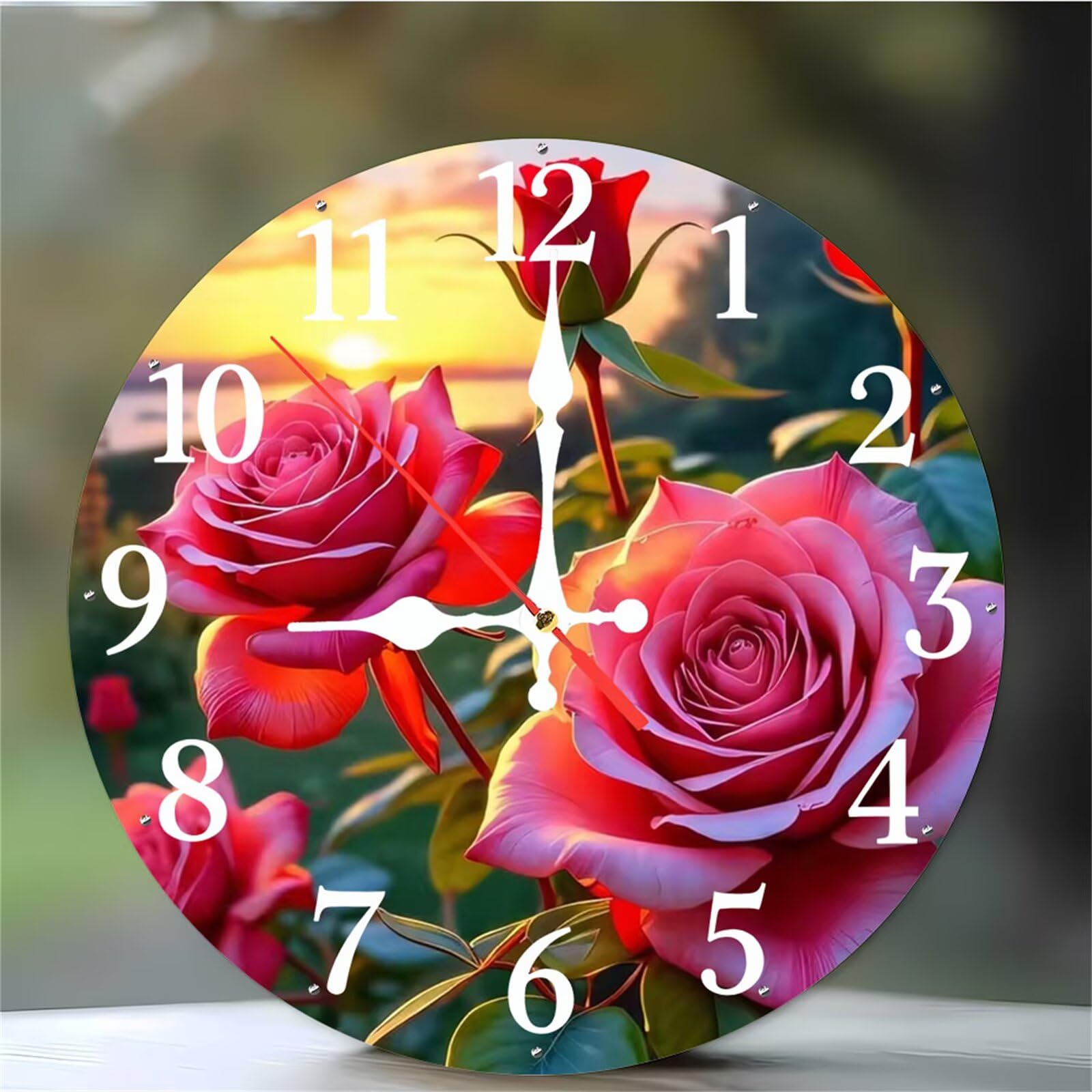 Horloge murale silencieuse Rose Sunrise de 30 cm au design rond épuré