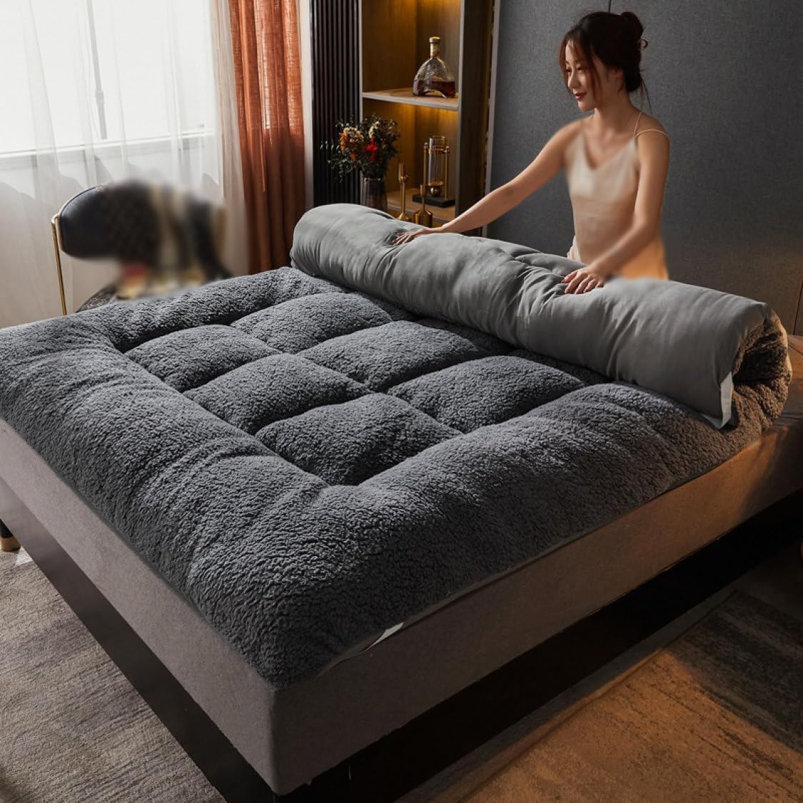 Single Futon Bed Mattress Autumn/Winter 150*200cm Blanket Boa Fabric Double High Resilience Winter Futon Thick Color 4 Wide King Soft Filling Blanket Pad Mattress Futon High Resilience Lightweight Du