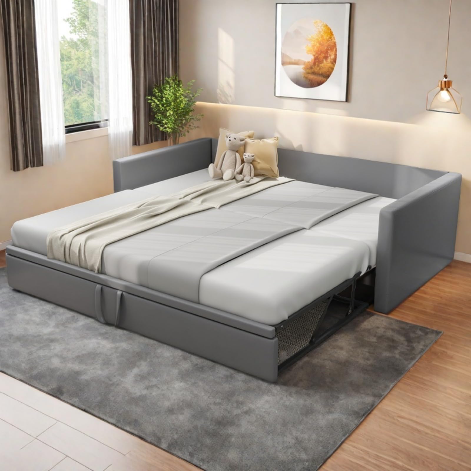 Divano Letto Estraibile 90/180 x 200 cm, Letto Imbottito con Rete a Doghe, Tessuto in Velluto Delicato Sulla Pelle, Grigio