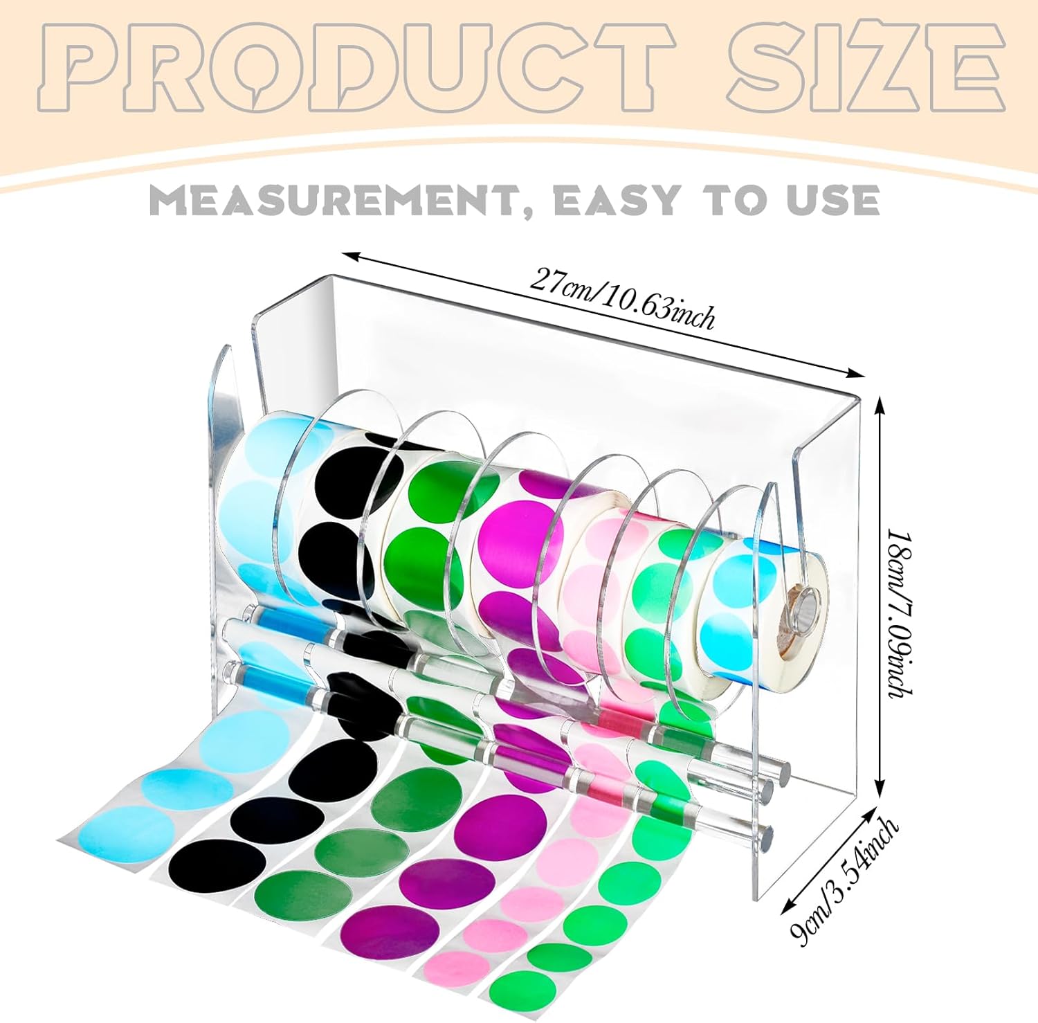 Qilery Adjustable Label Dispenser Acrylic Roll Sticker Dispenser Sticker Holder Organizer Label Stand for Holding Office and Home(7 Disks)