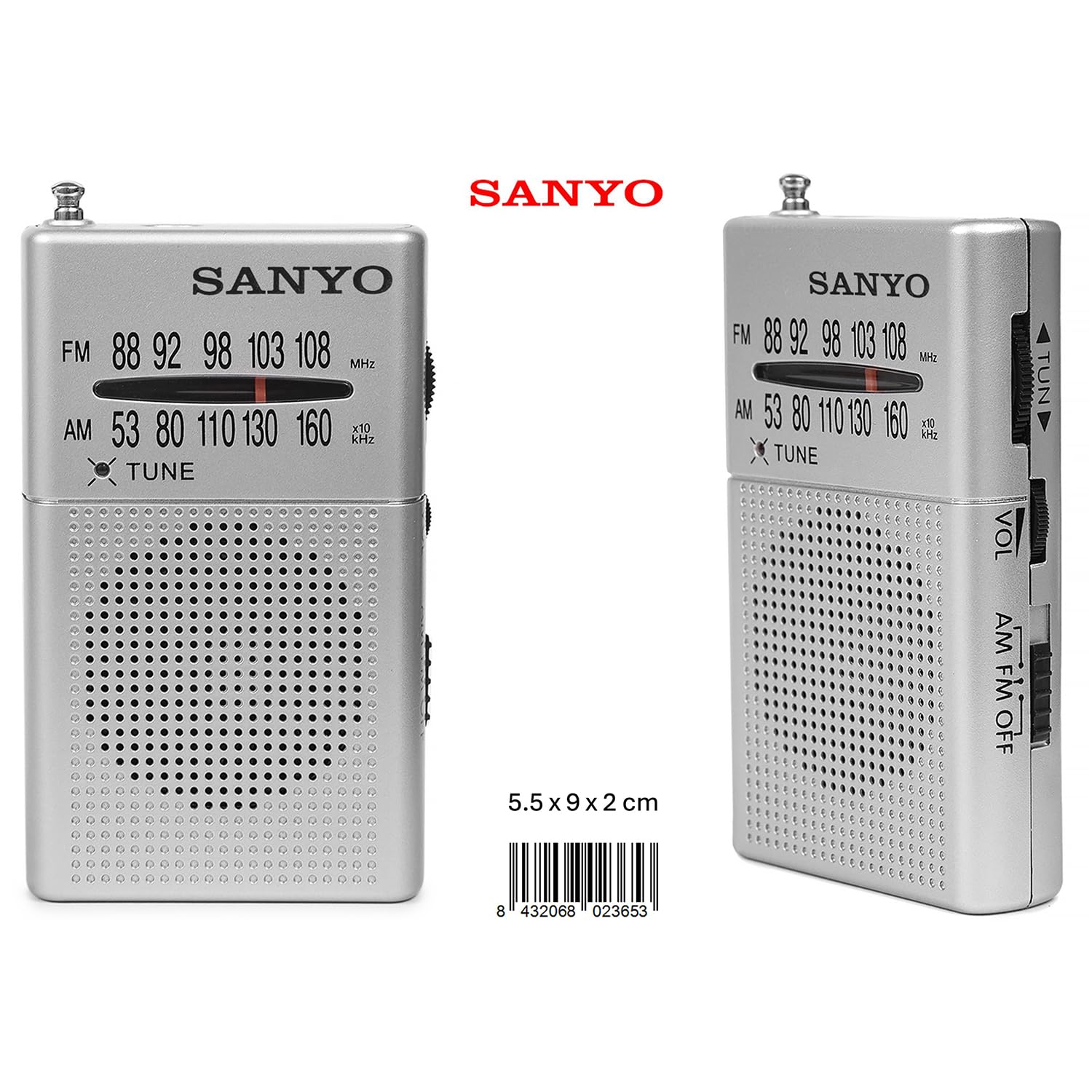 Radio Sanyo de Bolsillo Am/FM Color Plata Modelo ks125P