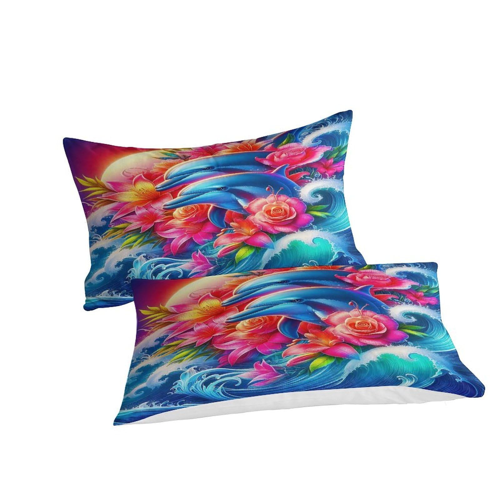 Ensemble de lit dauphin 3D 200x200cm en microfibre avec taies d'oreillers