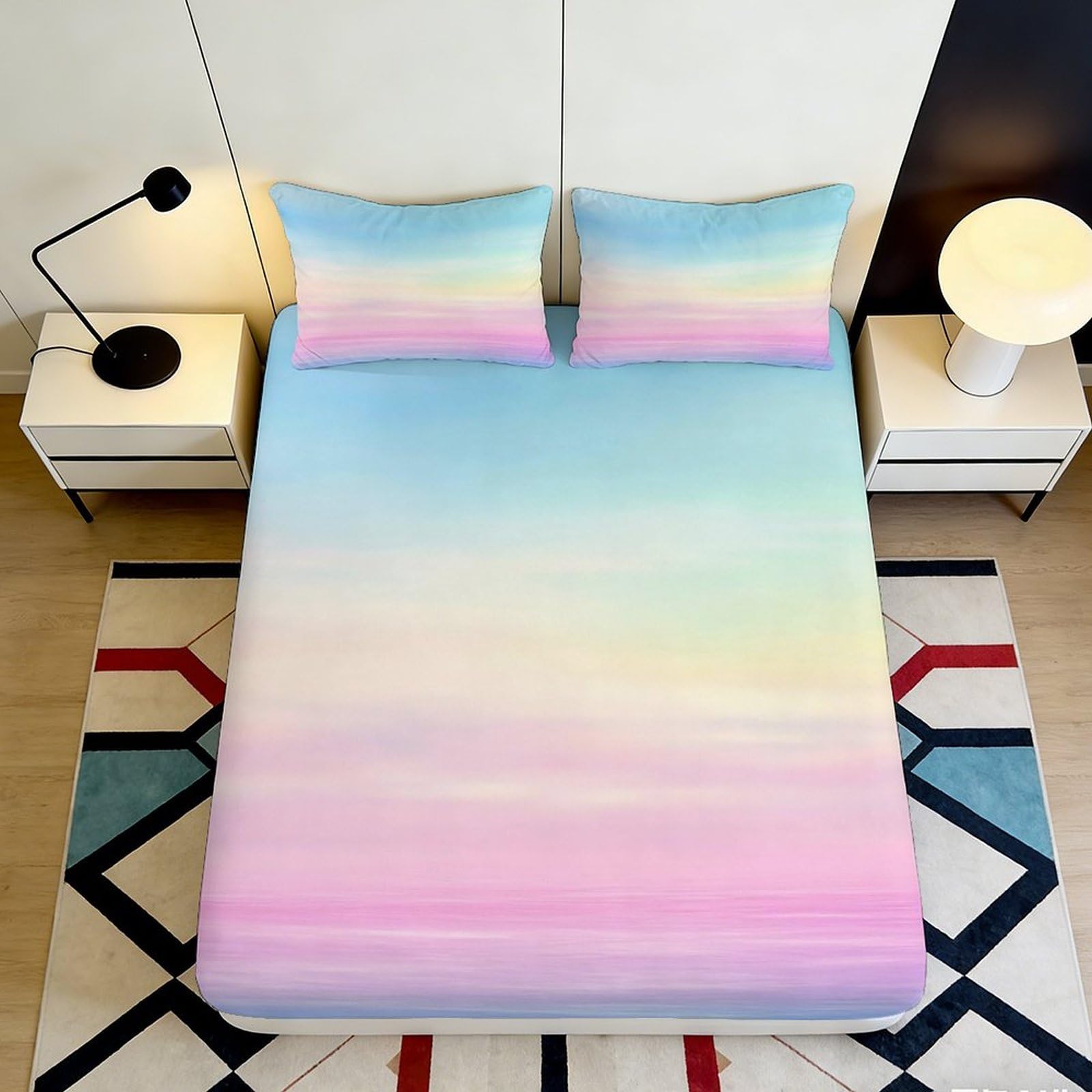 3D Printed Pastel Gradient Fitted Sheet Microfiber Soft Breathable Ombre Bed Cover for Bedroom Dormitory Guest Room Mattress Protection Decor 120x200x25cm