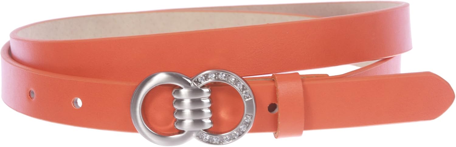 3/4"(19 mm) Womens Snap On Rhinestone Double Circle Skinny Belt
