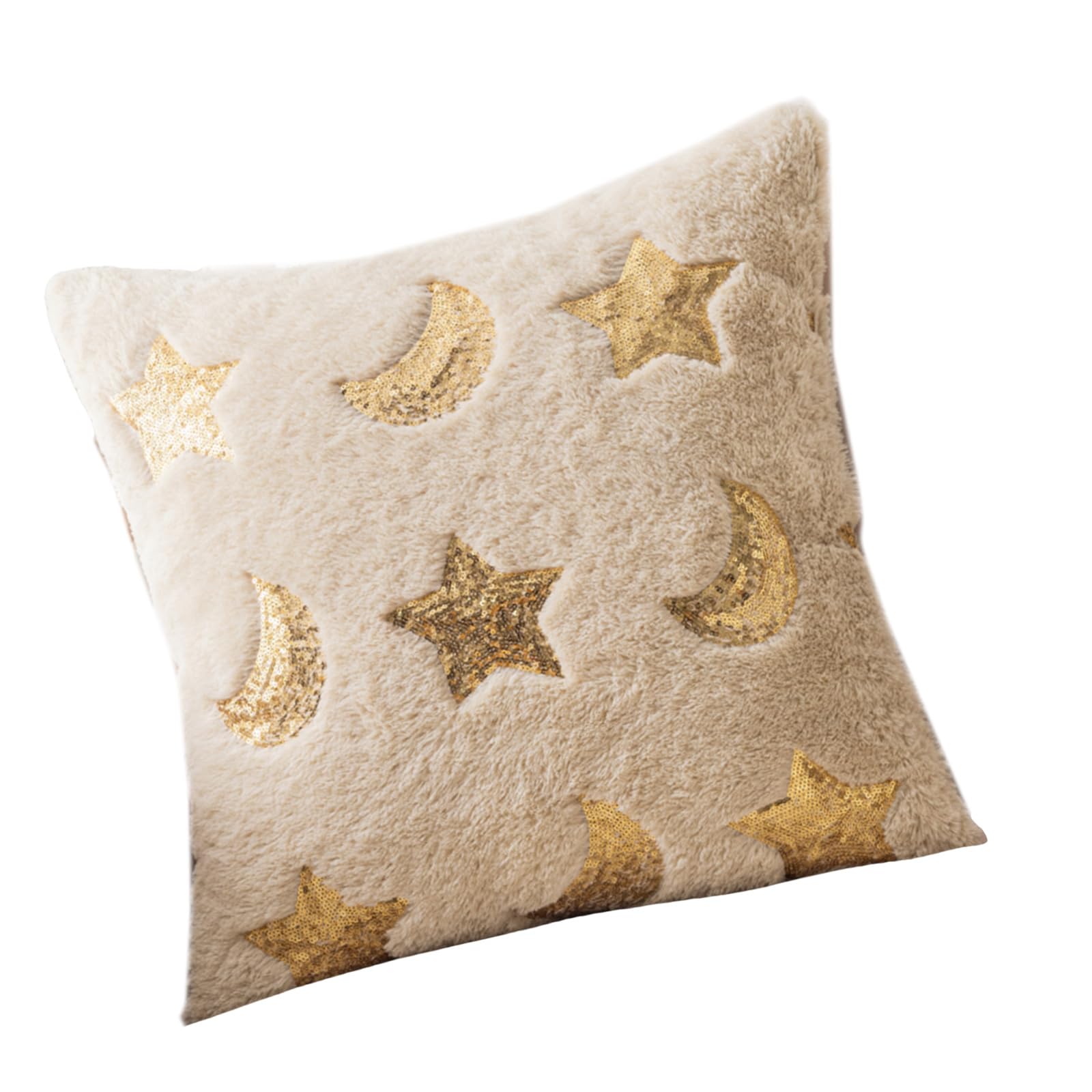 Buxuaaaa Beige Golden Star Mo Star Night Plushes Cushions Covers Adds Warmth To Living Room Or Bedroom 450X450mm Machine Washable Pillowcase Plushes Cushions Covers