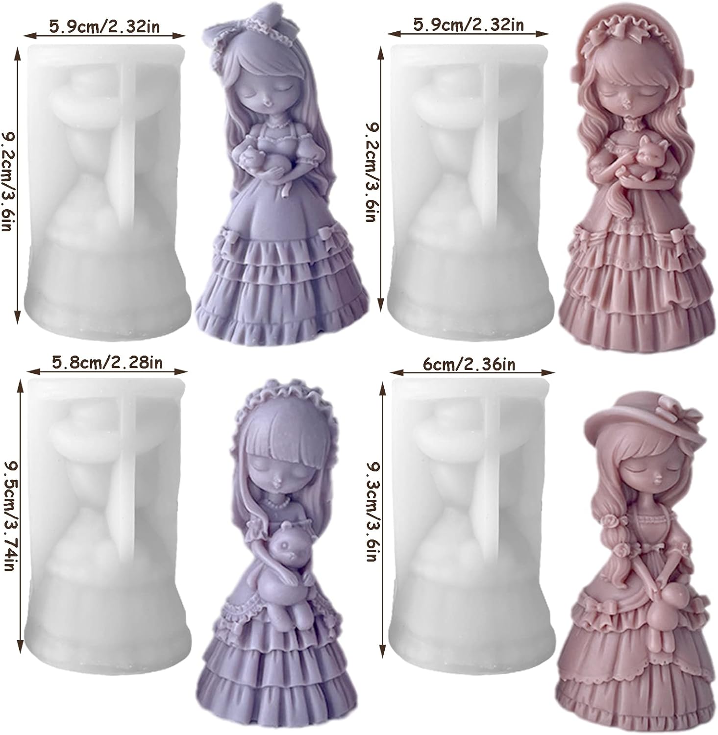 4 Pcs 3D Cartoon Little Girls Doll Silicone Candle Mold, Cute Princess with Dress Scented Candle Molds for Wax Aromatherapy Making DIY Holiday Gifts Candle Mold Home Decoration