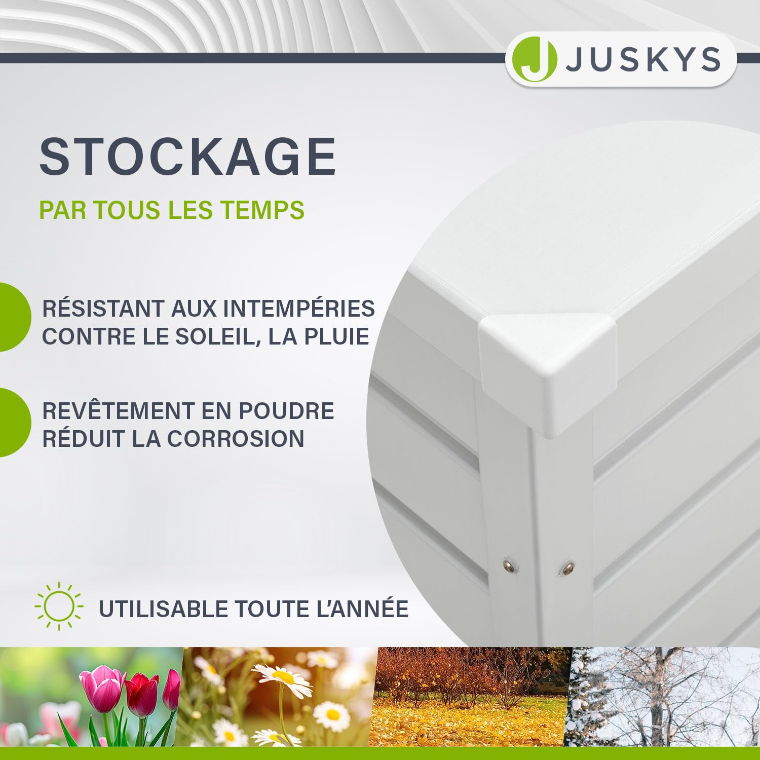 Juskys Boîte de rangement en métal Limani 380 L étanche verrouillable jardin blanc
