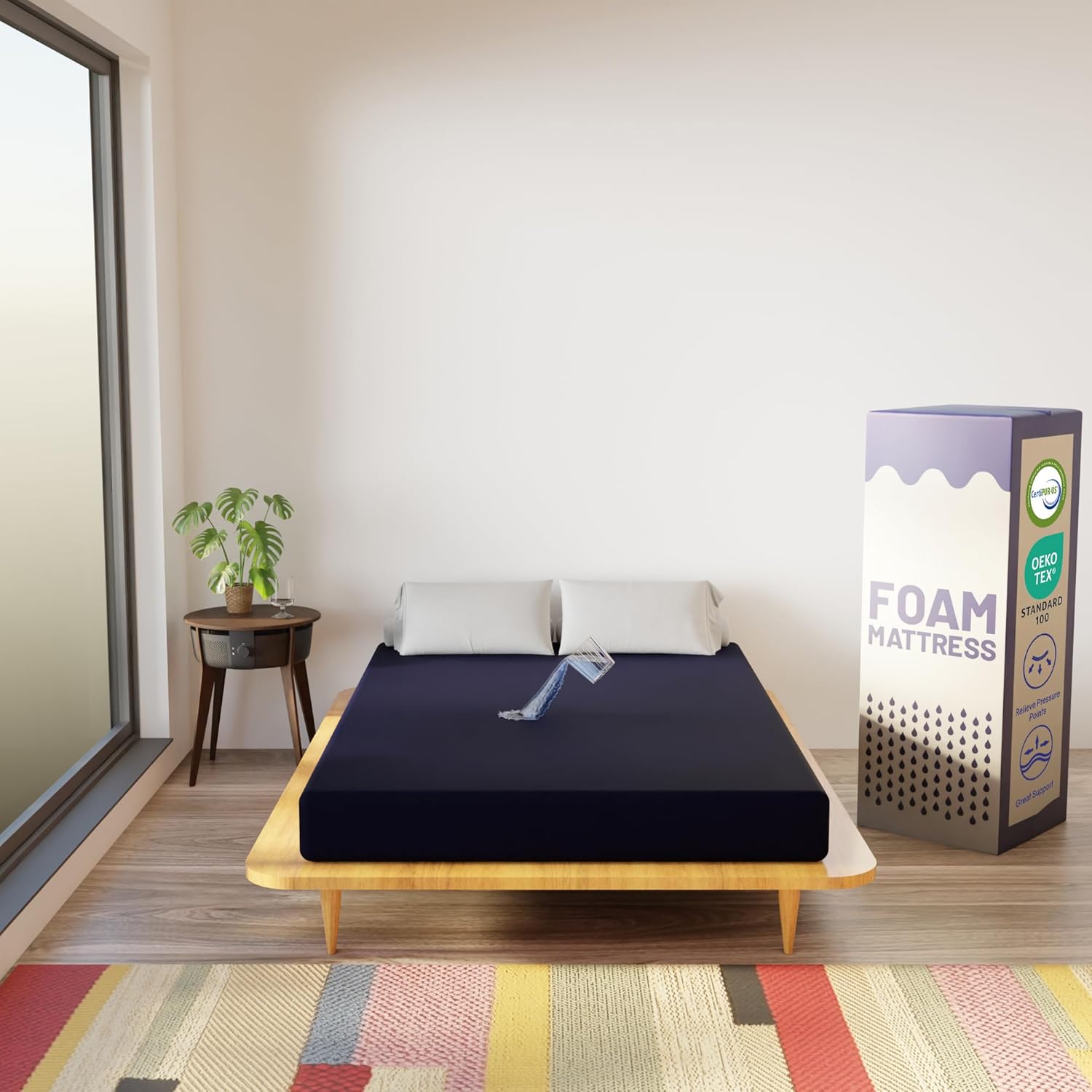 Treaton, 7-Inch Medium Firm Water Resistance Nylon Vinyl Foam Mattress, Noiseless, Soft Cloud Feeling, Body Heat Reflection, Good for Hospital and Camp, 75" x 30", Blue