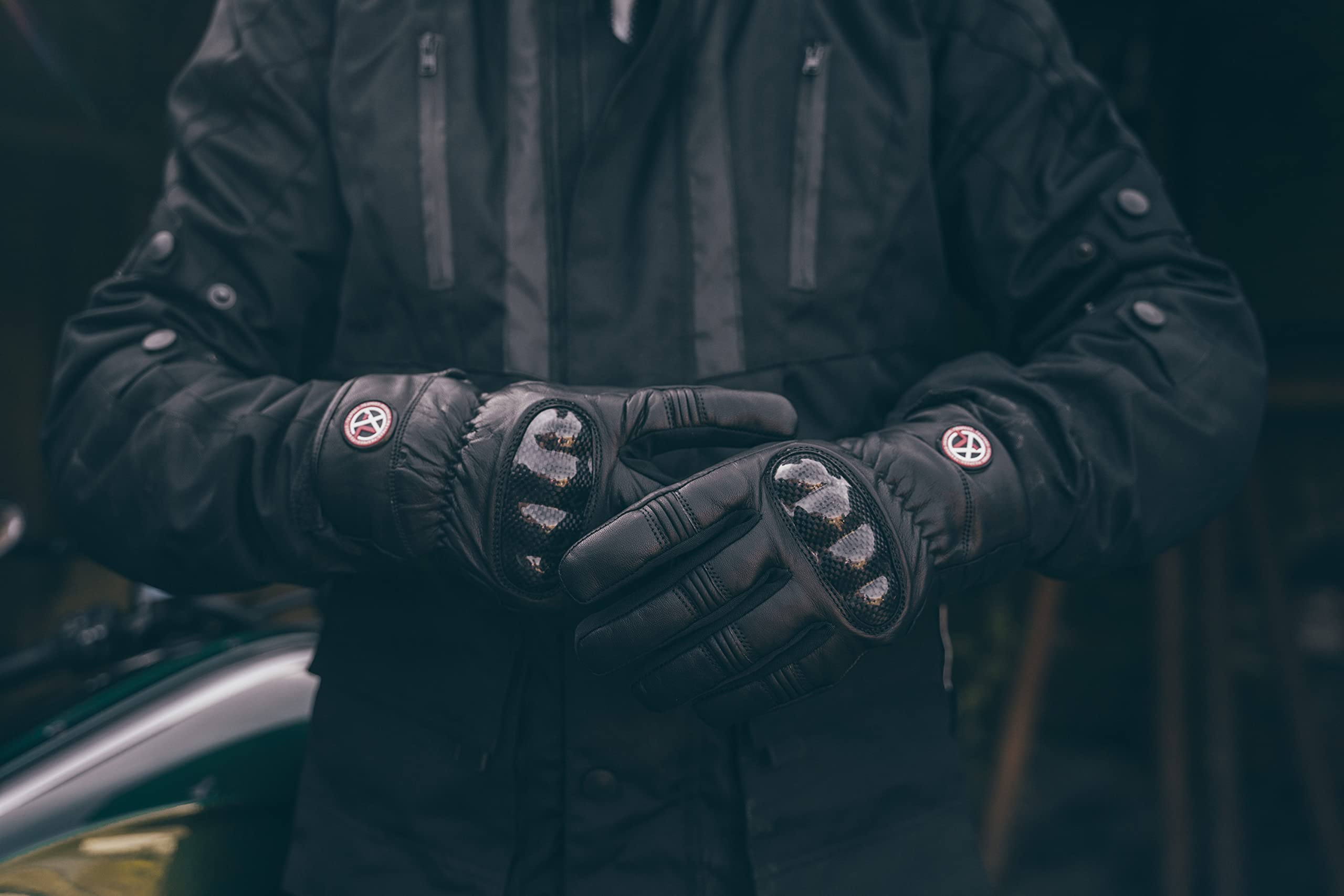 Texpeed Guanti Vera Pelle Moto Uomo - Guanti Da Ciclomotore Impermeabili Con Armatura CE - Inverno o estate - Nero - Polsino cortot - XL