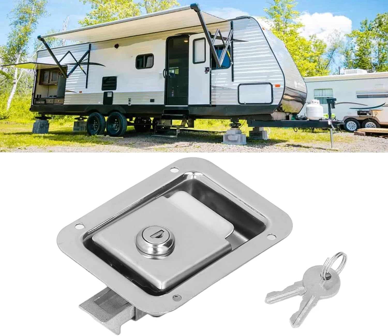 Travel Trailer Lock Stainless Steel Flush Mount Paddle Handle RV Door for Toolbox Cabinet Electric Box Flush