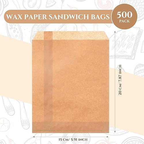Miniatura 2 de Ireer 500 fundas de papel marrón para galletas de 6 x 8 pulgadas, bolsas de papel encerado, bolsas de papel kraft para galletas, bolsas de glassine