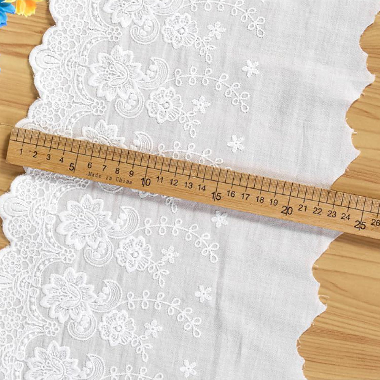8 Meter Spitzenband aus Baumwolle 22CM Breit Baumwollspitze Meterware Spitzenbordüre Stickerei Dekoband Zierband für Nähen Kleidung Vorhang Handwerk(Jiu rot)