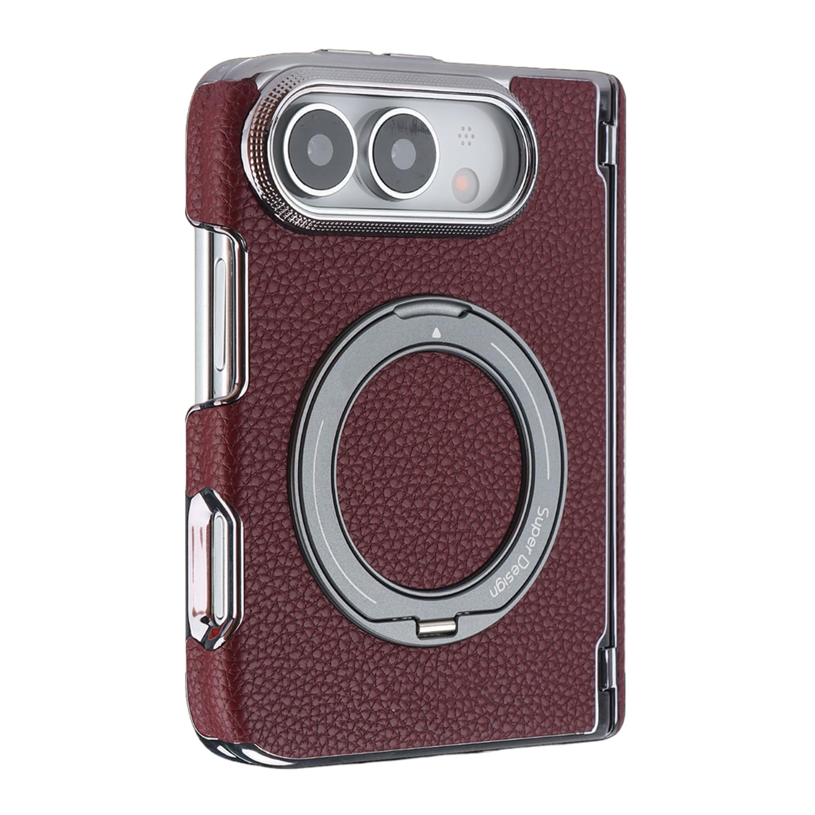 Magnética Funda para iPhone Duo, Delgado Lichi Patrón Cuero Antihuellas