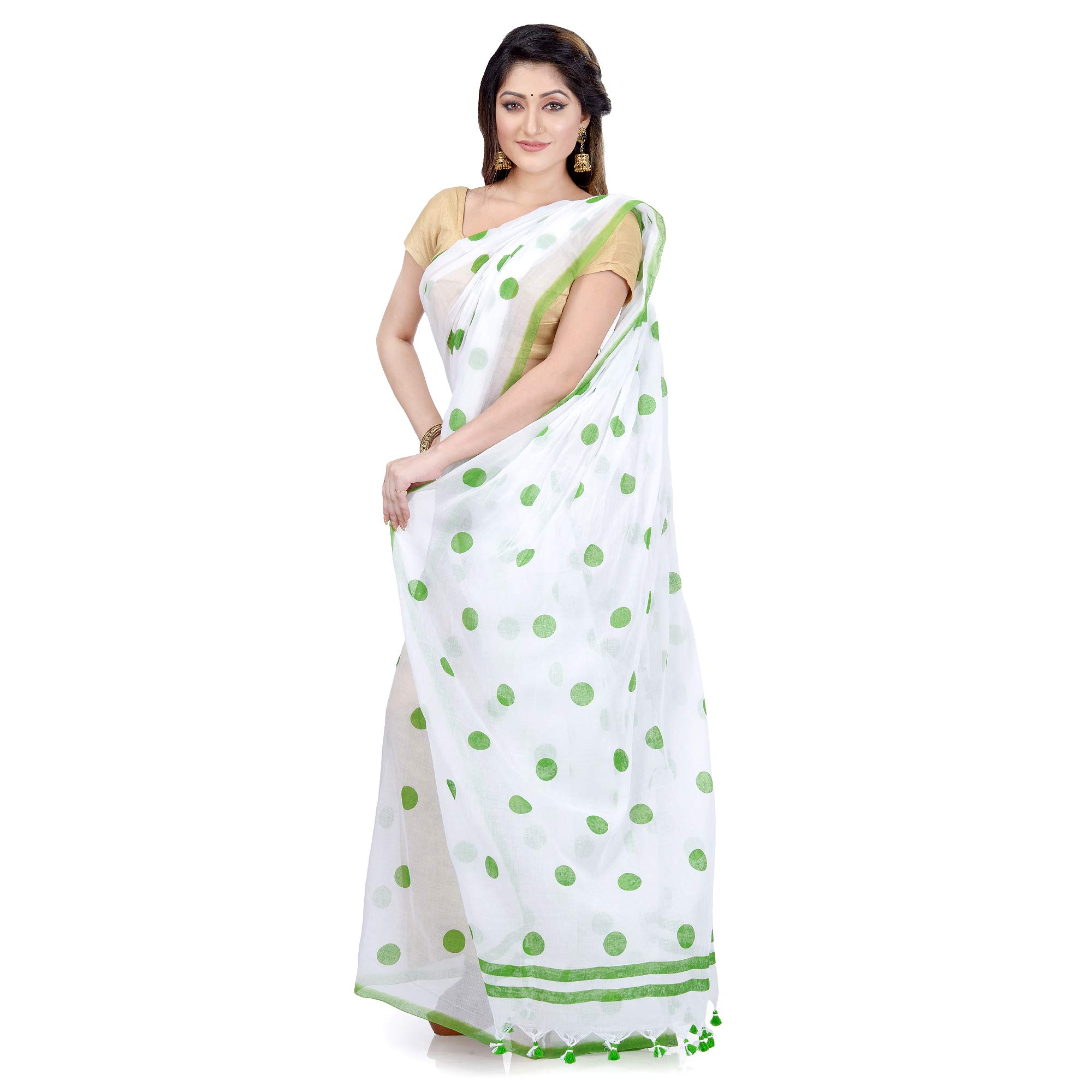 dB DESH BIDESH Damskie tradycyjne miękkie Mulmul Bengal Handloom Sari z czystej bawełny bez bluzki 5,5 m
