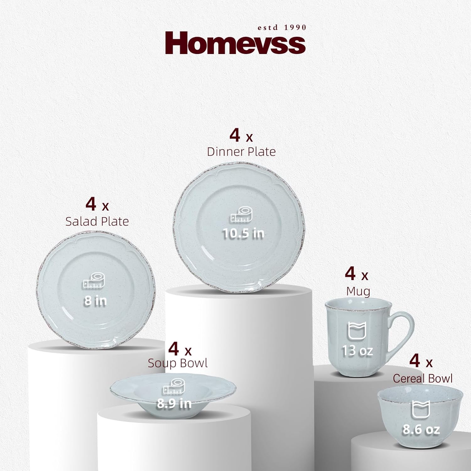 20pc Dinnerware Set, Plate and Bowl Set, Stoneware Dishes Set for 4, Microwave and Dishwahser Safe, Scratch Resistant, French Countryside Speckled Antique Grey - Image 2