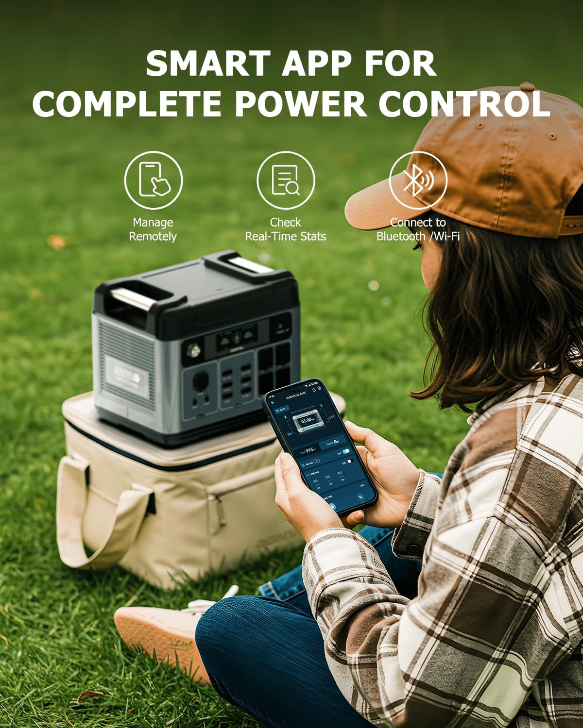 Smartphone displaying the OUKITEL app for power station control