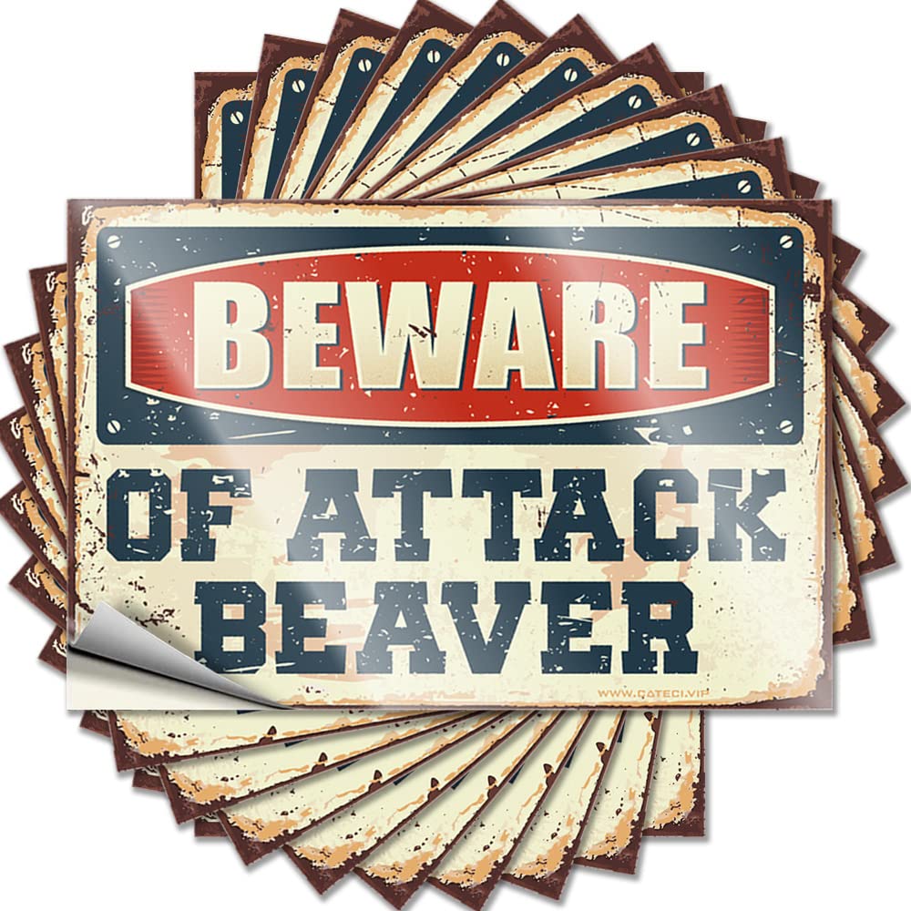 Stickers for Car Beware of Attack Beaver Funny Sticker 10 Pcs Funny Stickers for Cars Car Stickers for Windows(12X18CM)