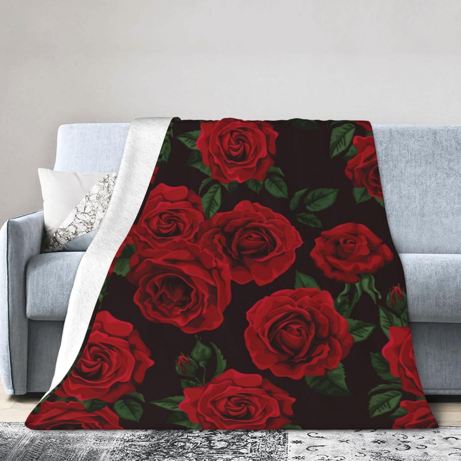 Red Black Flower Rose Blanket Soft Lightweight Throw Blankets Cozy Flannel Bed Throws for Sofa Couch Travel Home Room Bedroom Decor Gifts for Girls Boys Women 60"x50" - Image 8