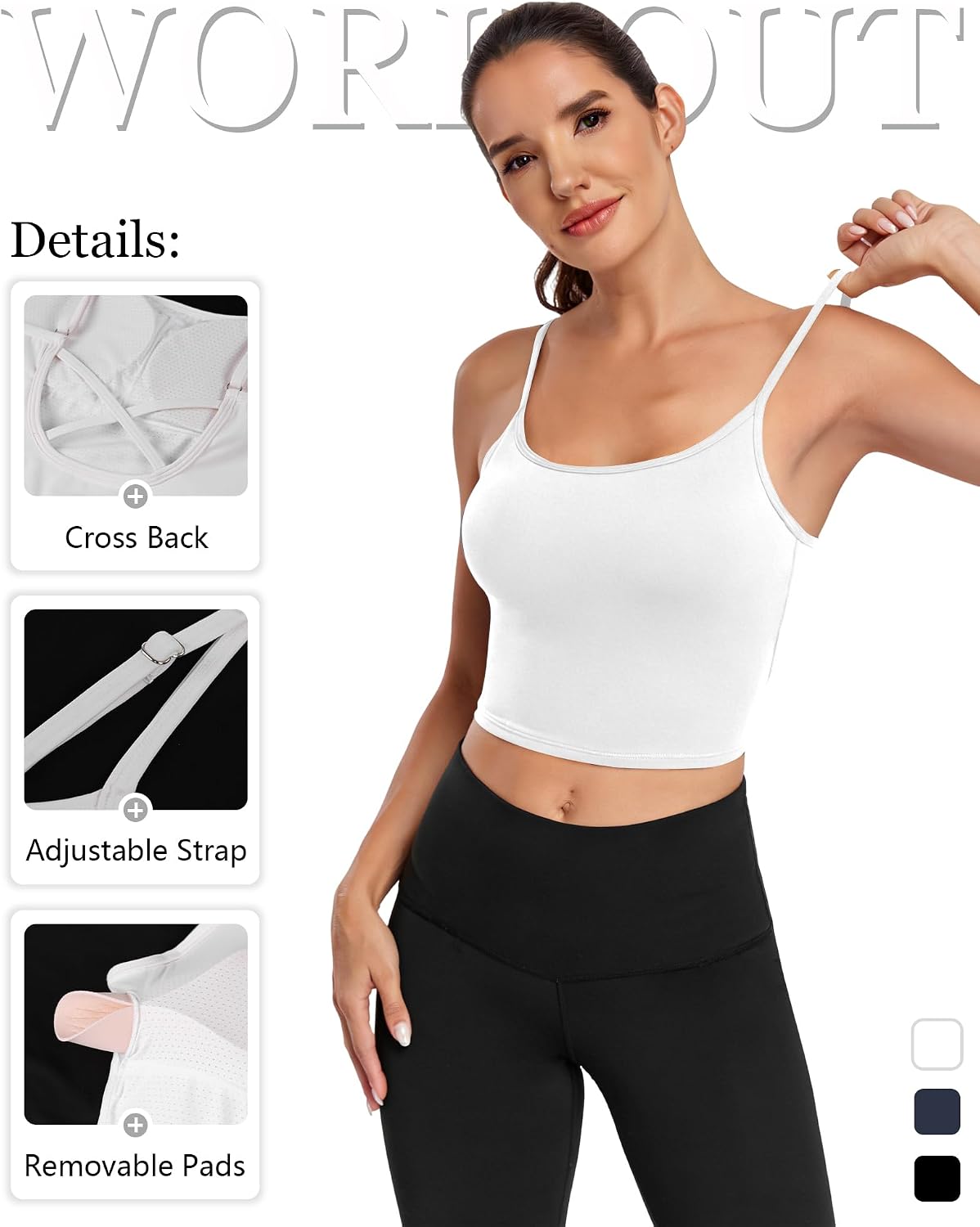 Open Back Workout Tops Athletic Tank Tops for Women with Built in Bras Longline Sports Bra Gym Top Adjustable Straps