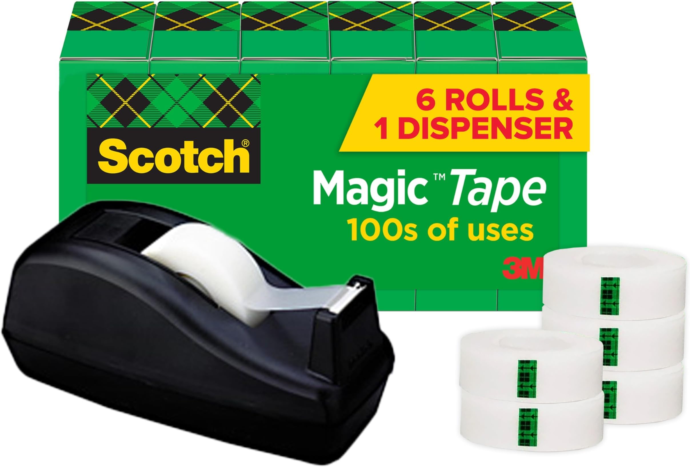 Magic Tape, 6 Rolls with Dispenser, Numerous Applications, Invisible, Engineered for Repairing, .75 x 2540 cm, Boxed (810C40BK)
