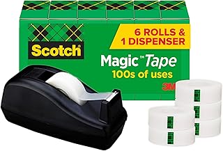 Scotch Magic Tape, 6 Rolls with Tape Dispenser, Numerous Applications, Invisible, Engineered for Repairing, 3/4 x 1000 Inches