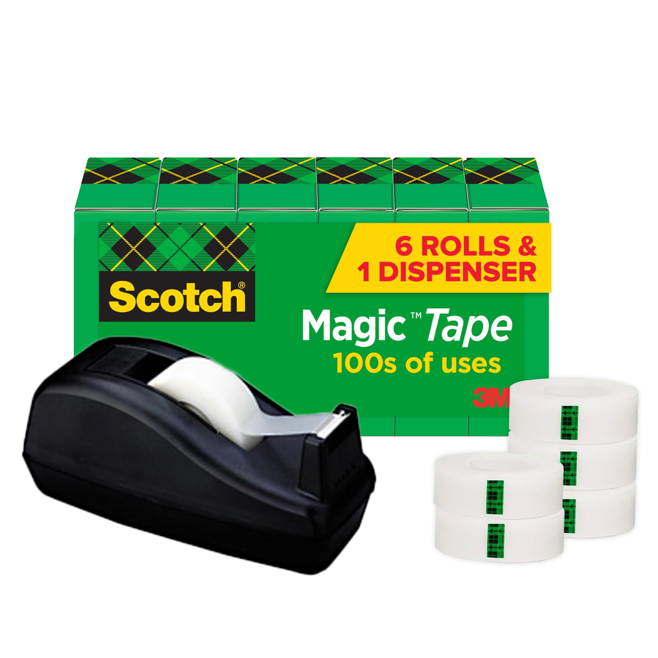 Scotch Magic Tape, 6 Rolls with Tape Dispenser, Numerous Applications, Invisible, Engineered for Repairing, 3/4 x 1000 Inches