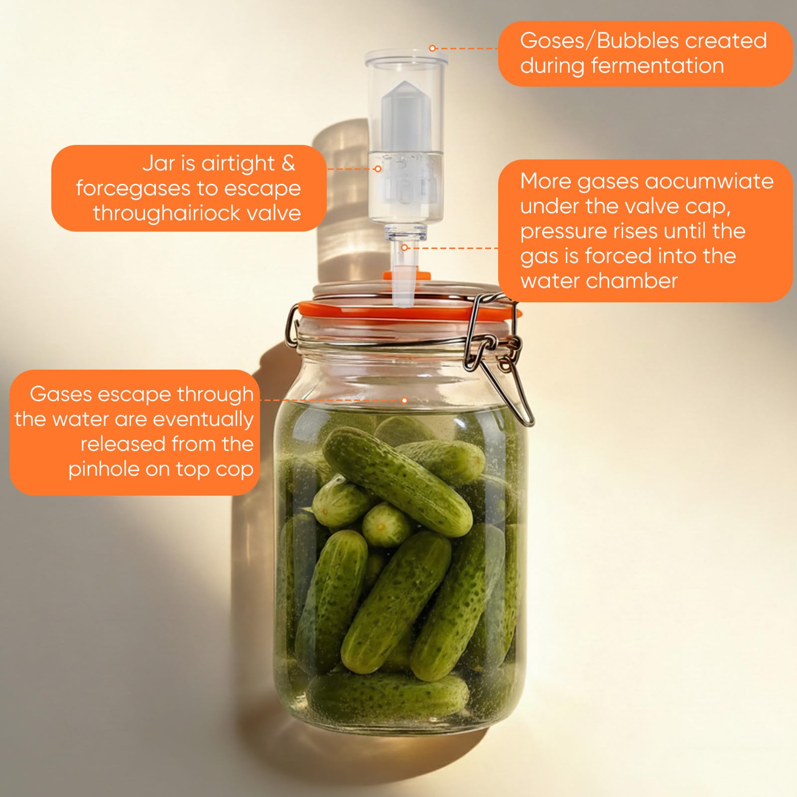 Kimchi Fermenteglas, 1 liter, met fermentatieventiel en