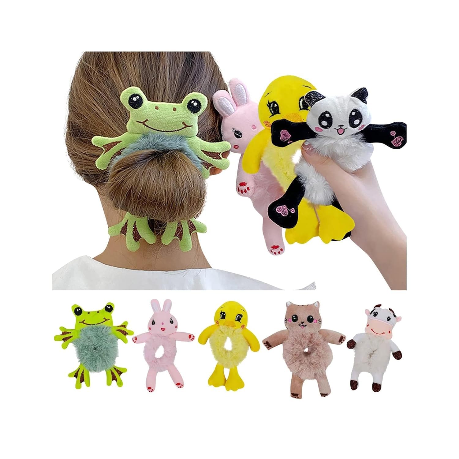 HEYEZEXI Cute Fashion Plush Hair Tie – Cartoon Bear Elastic Scrunchie, Soft Hair Head Rope, Ponytail Holder for Women, Daily Use Hair Bands (MULTIDESIGN, 3PCS)