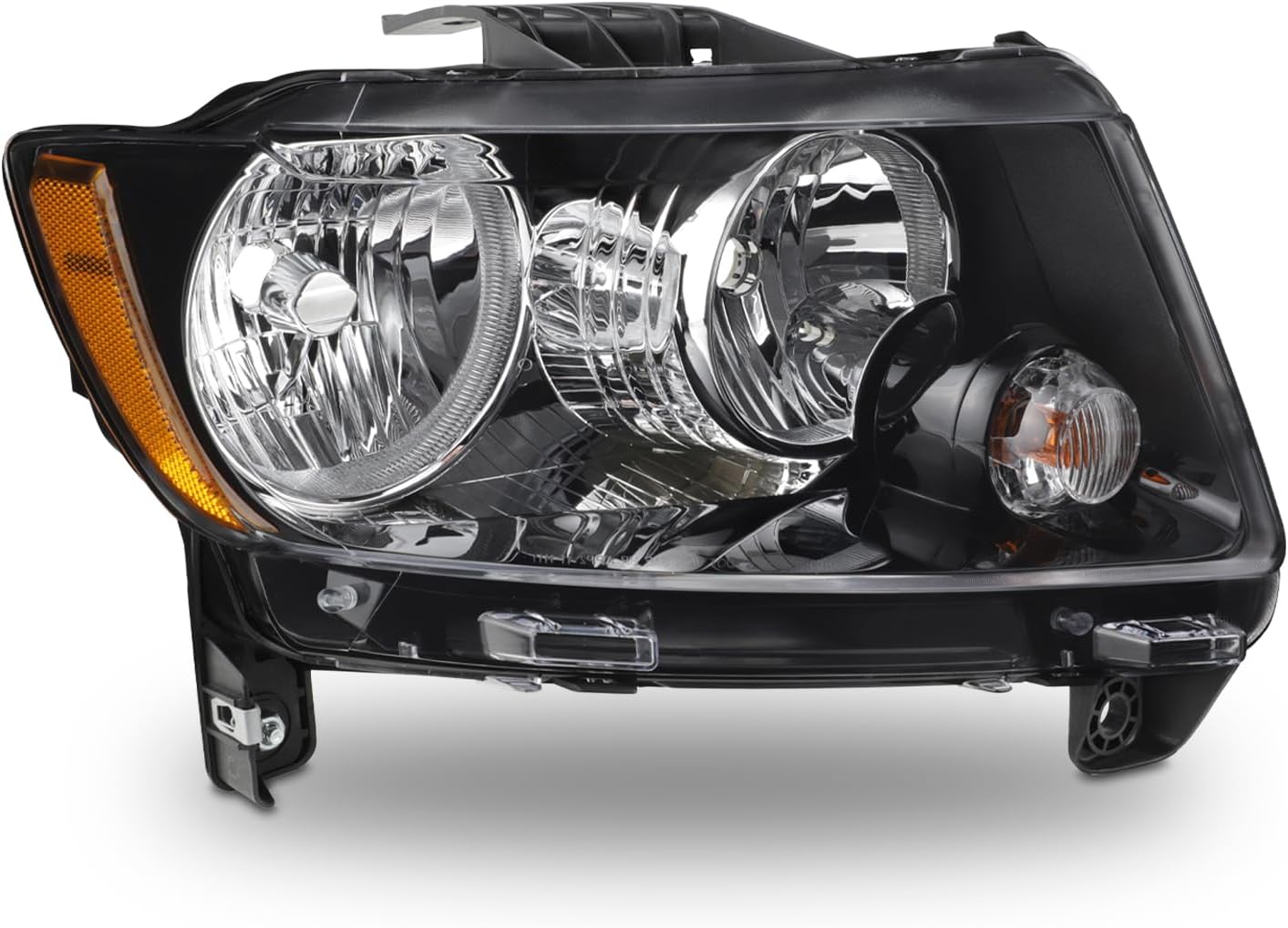 AKKON - Fit 2014-2017 Jeep Compass Halogen Type Headlight Headlamp w/Black Trim Replacement Black Driver Side