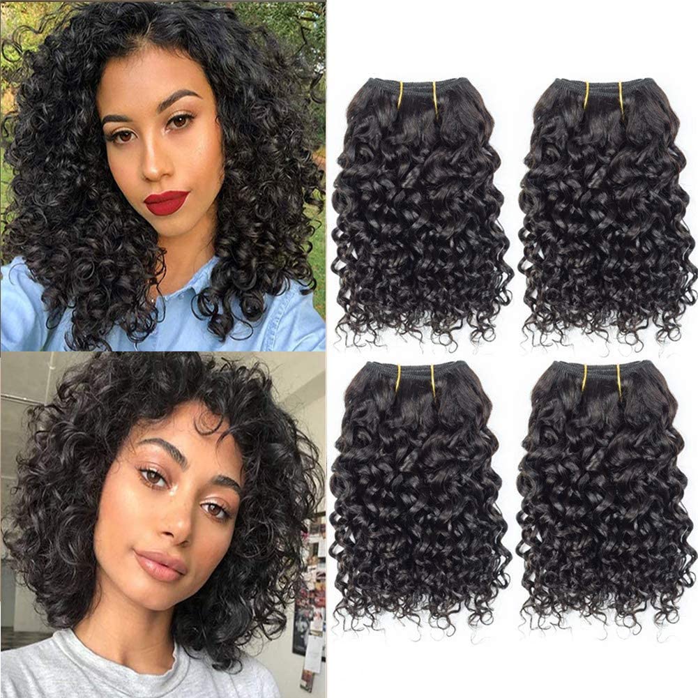 Selina 4 Bundles Human Hair 8 8 8 8 Inch Curly Wet And Wavy Bundles Human Hair Extensions for Women Deep Wave Brazilian Virgin Hair 200g/Pack Narural